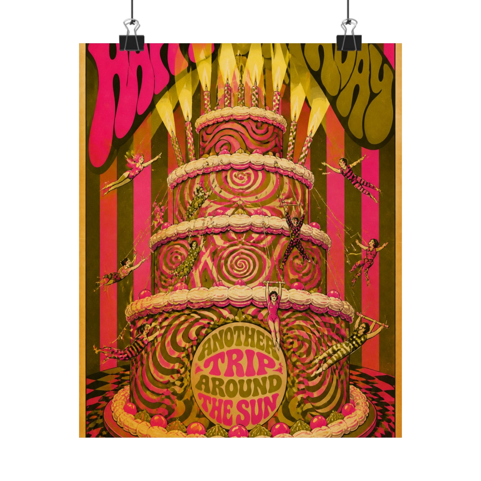 Birthday Cake Trapeze Wall Art Poster 24×36 Psychedelic Dining Room Decor Maximalist Print