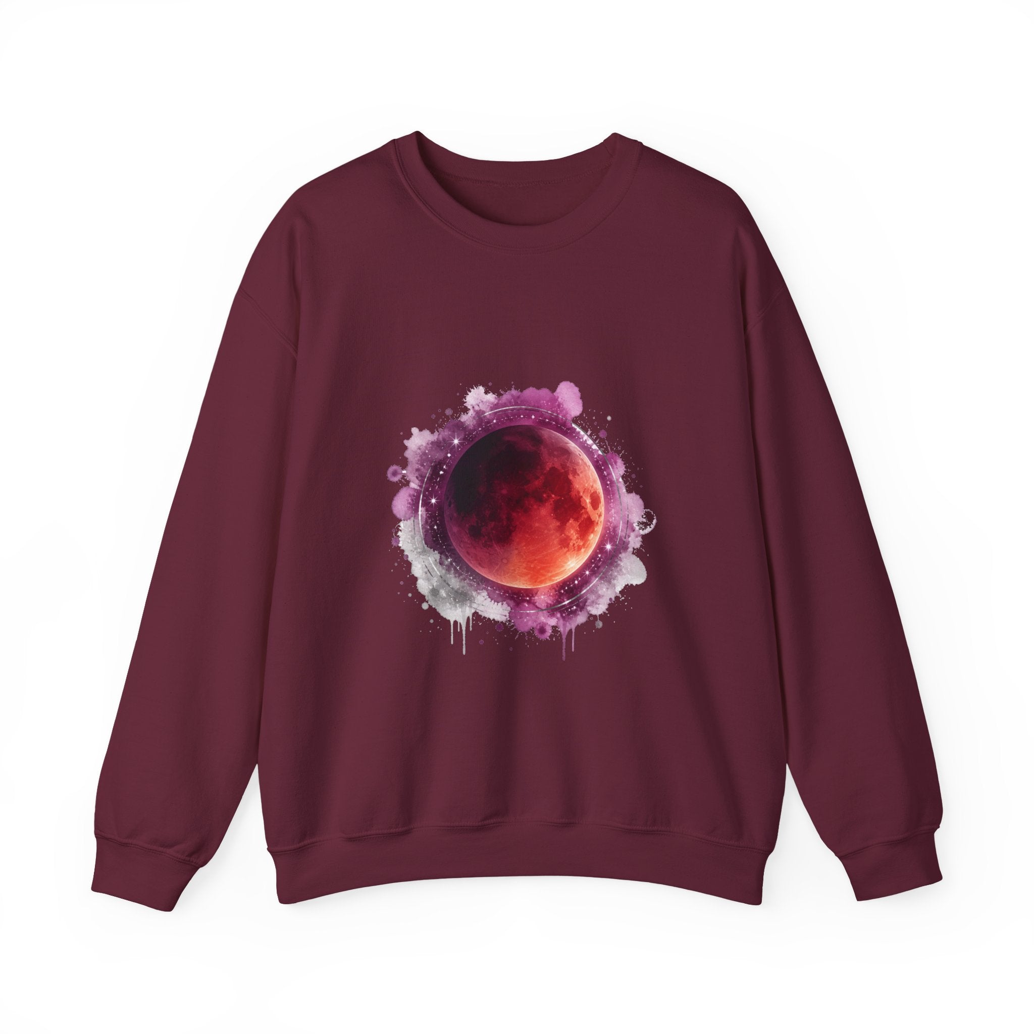 Matching Couple Sweatshirt - Solar & Lunar Eclipse Matching Couple Premium Fleece Sweatshirt Watercolor Art His Hers Birthday Gift - Design B