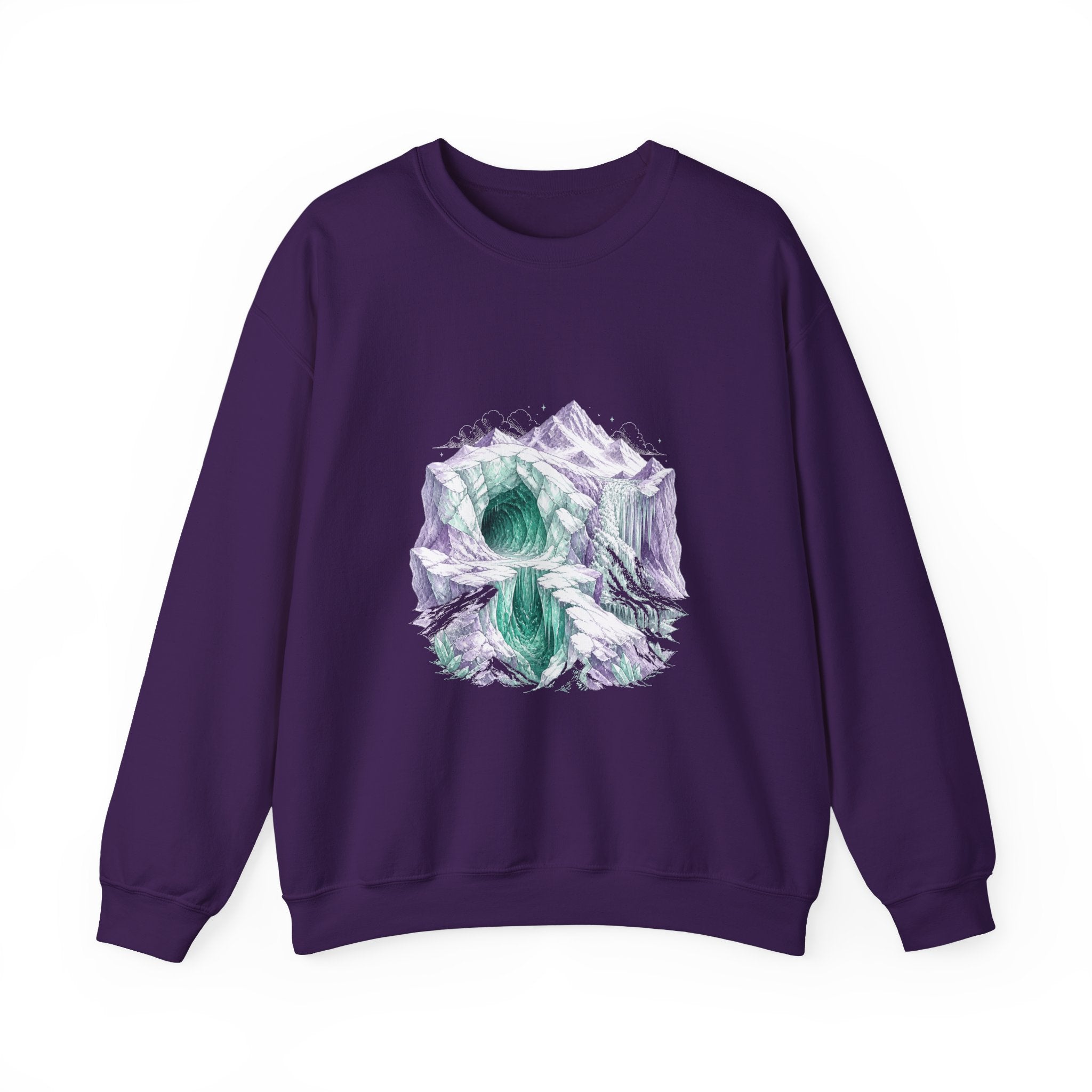 Matching Couple Sweatshirt - Volcano & Glacier Matching Couple Premium Fleece Sweatshirt Hand-Drawn Art His Hers Anniversary Gift - Design B