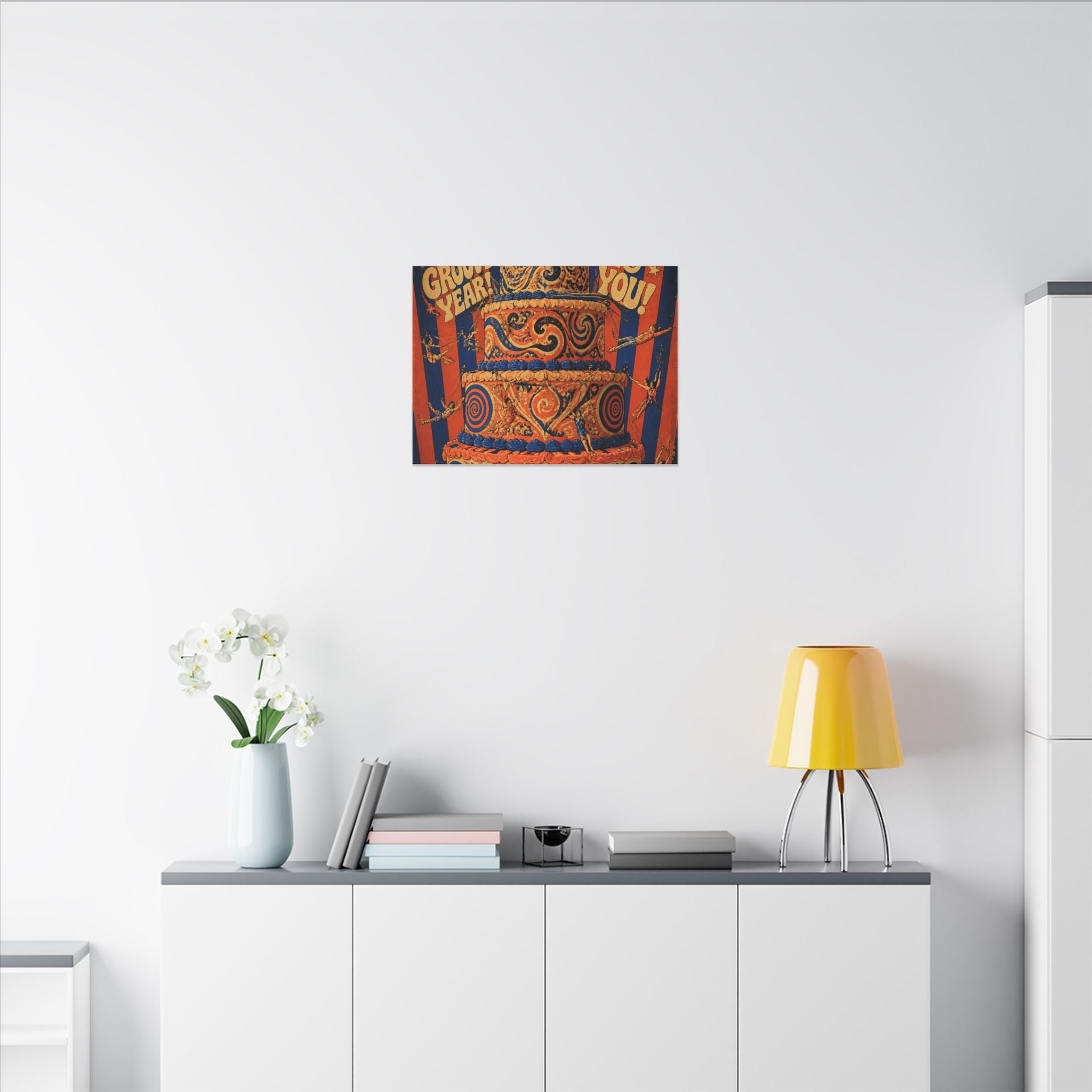 Birthday Cake Trapeze Wall Art Canvas 24×36 Psychedelic Dining Room Decor Maximalist Print