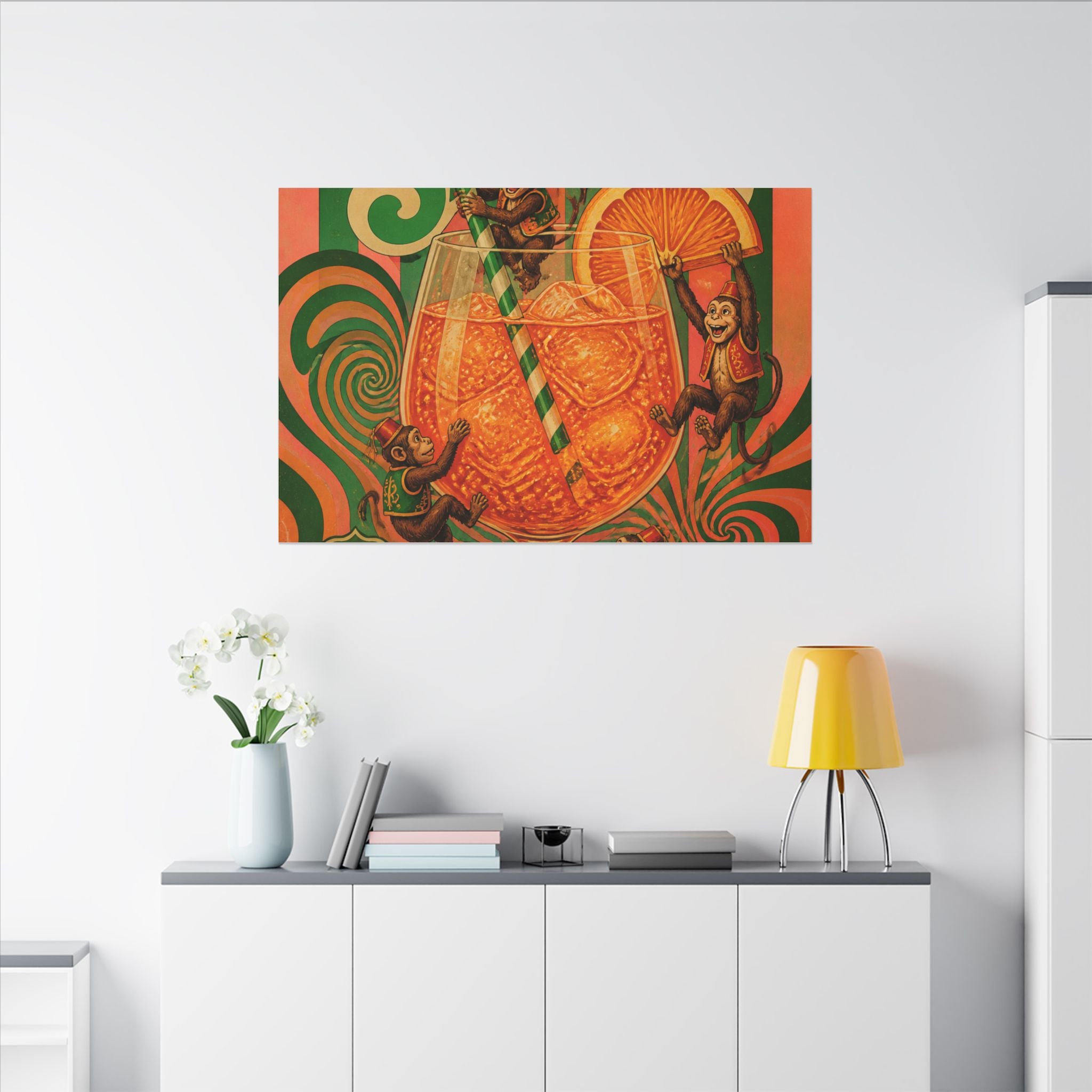 Aperol Spritz Monkeys Wall Art Canvas 16×20 Psychedelic Cafe Decor Maximalist Print
