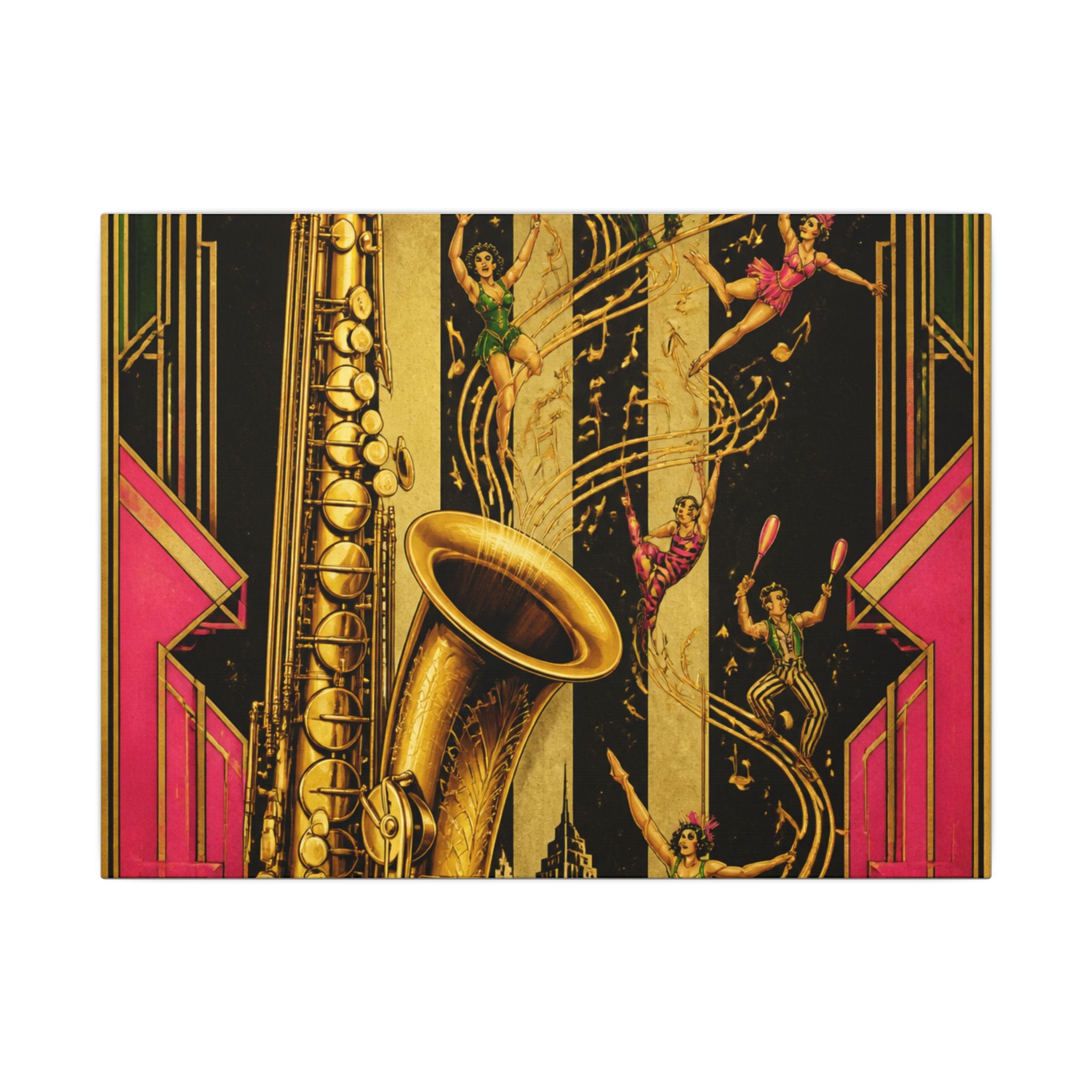 Saxophone Music Circus Wall Art Canvas 24×36 Art Deco Bar Area Decor Maximalist Print