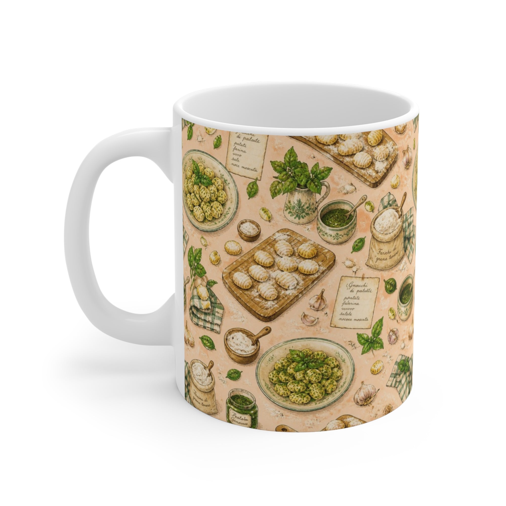 Potato Gnocchi 11oz Ceramic Mug Mediterranean Kitchen Watercolor Design Italian Cottagecore Gift