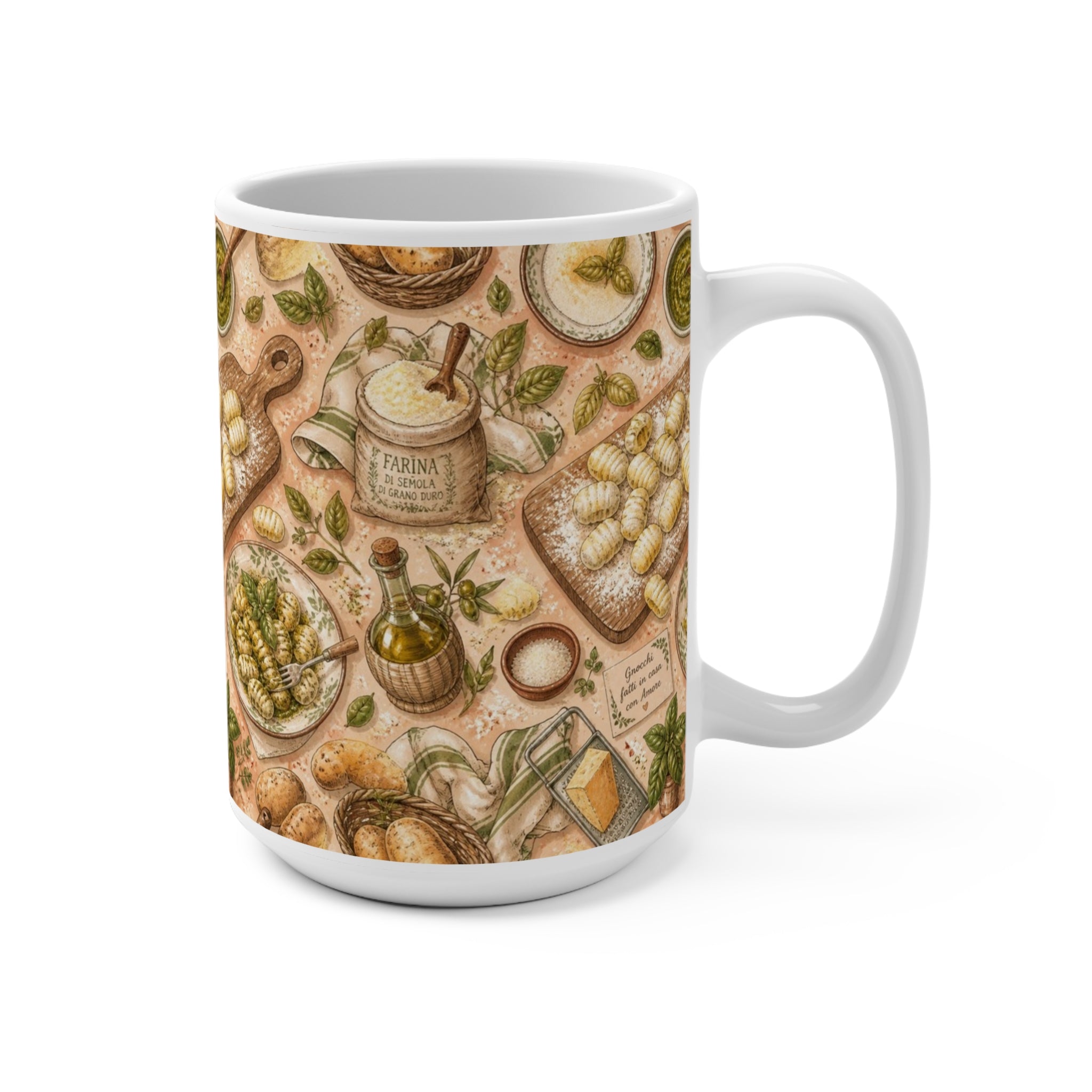 Potato Gnocchi 15oz Ceramic Mug Mediterranean Kitchen Watercolor Design Italian Cottagecore Gift