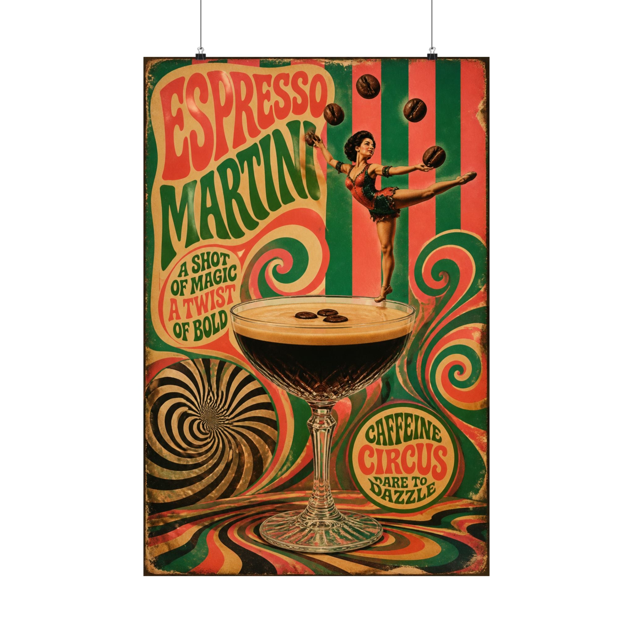 Espresso Martini Acrobat Wall Art Poster 24×36 Psychedelic Dining Room Decor Maximalist Print