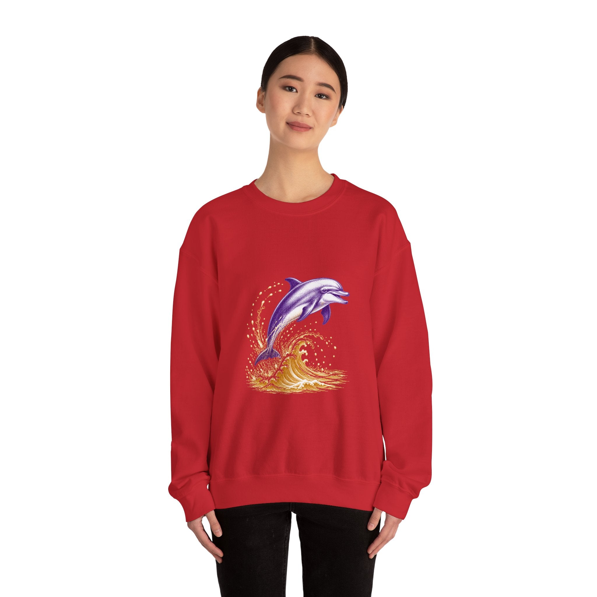 Matching Couple Sweatshirt - Shark & Dolphin Matching Couple Crewneck Sweatshirt Vintage Art His Hers Wedding Gift - Design B