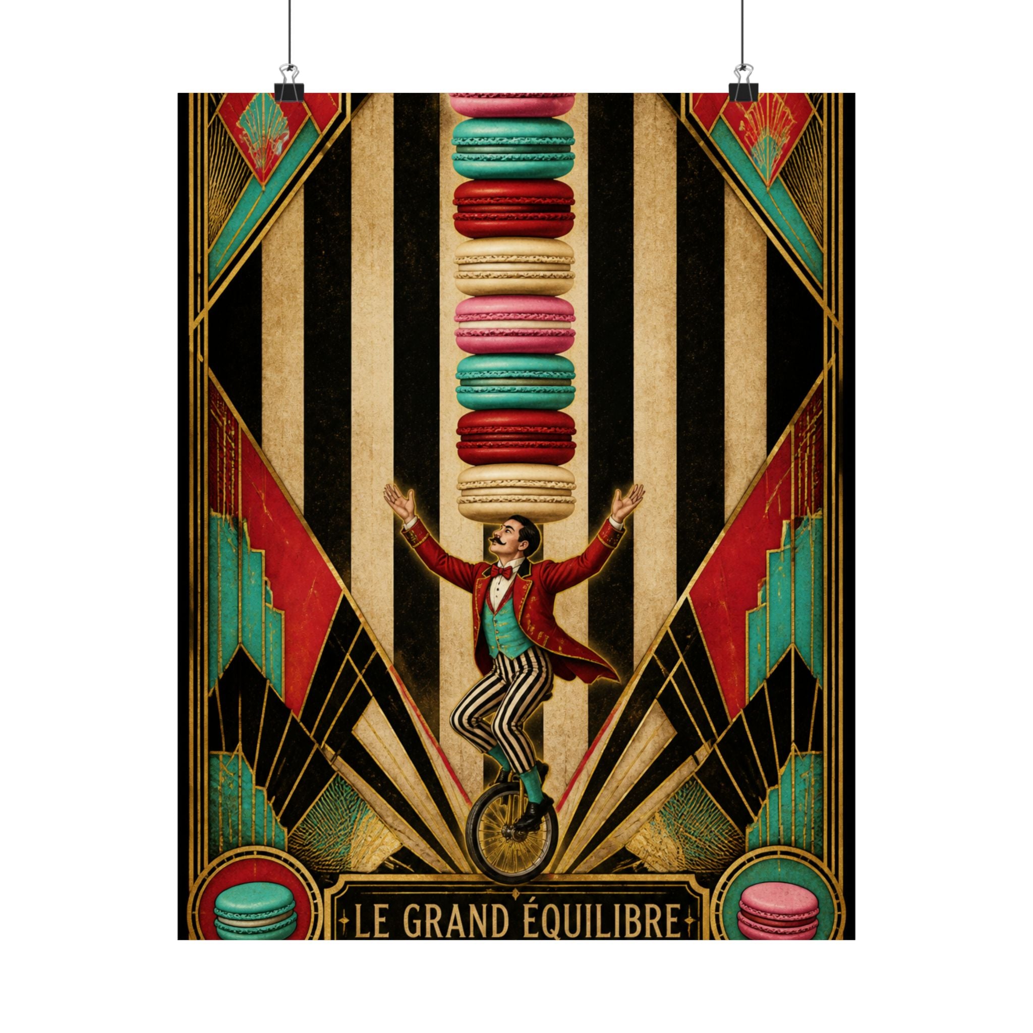 Macaron Balancing Tower Wall Art Poster 18×24 Art Deco Entryway Decor Maximalist Print