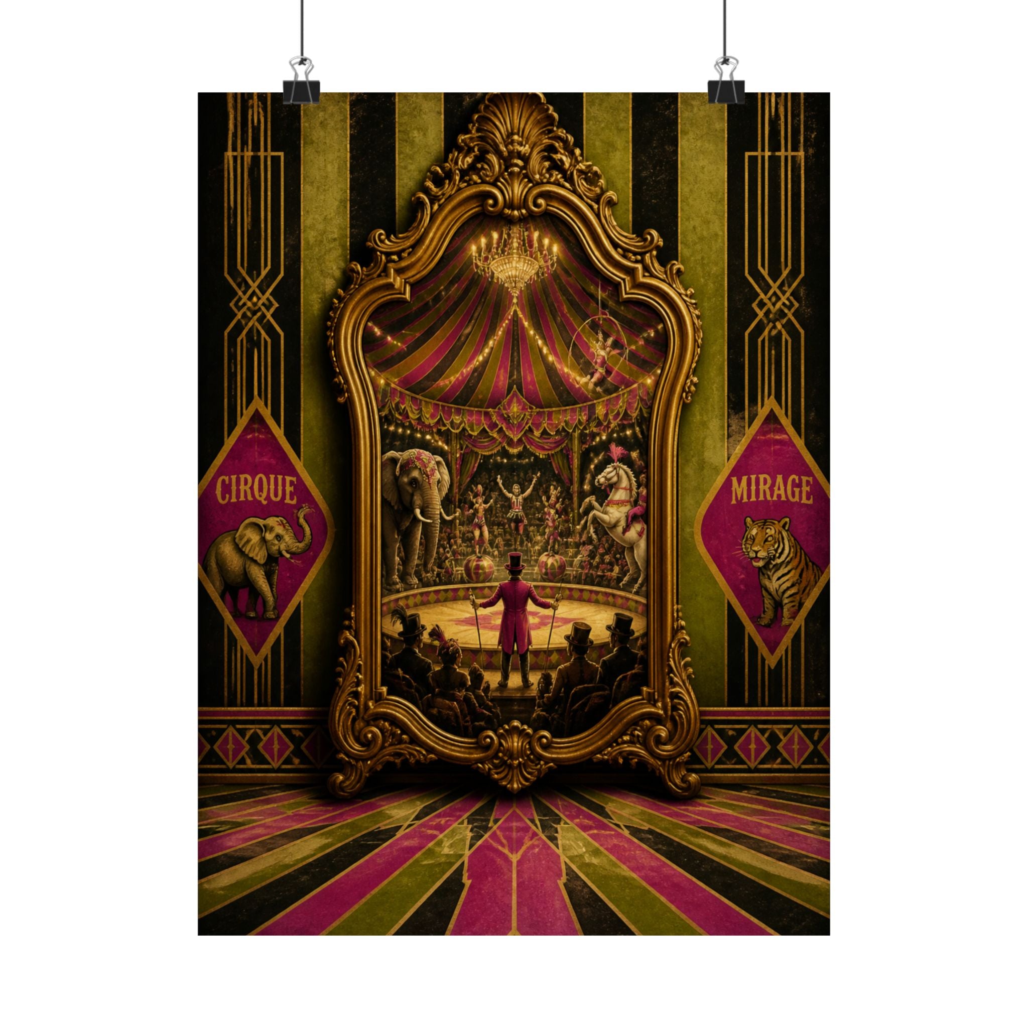 Vintage Mirror Circus Wall Art Poster 24×36 Art Deco Bar Area Decor Maximalist Print