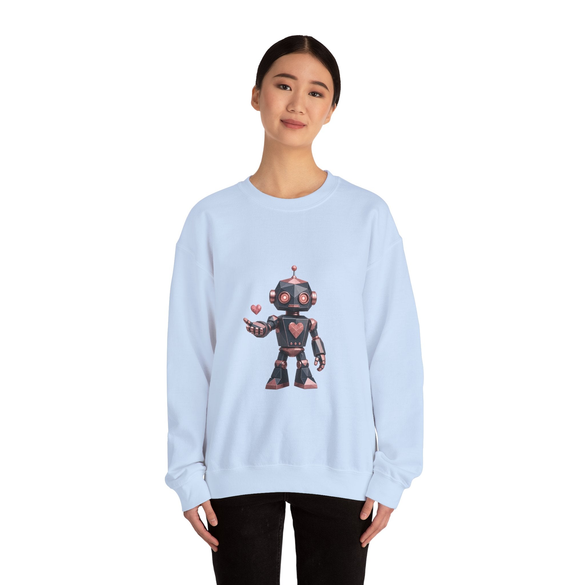 Matching Couple Sweatshirt - Robot & Heart Matching Couple Premium Fleece Sweatshirt Geometric Art His Hers Love Gift - Design A