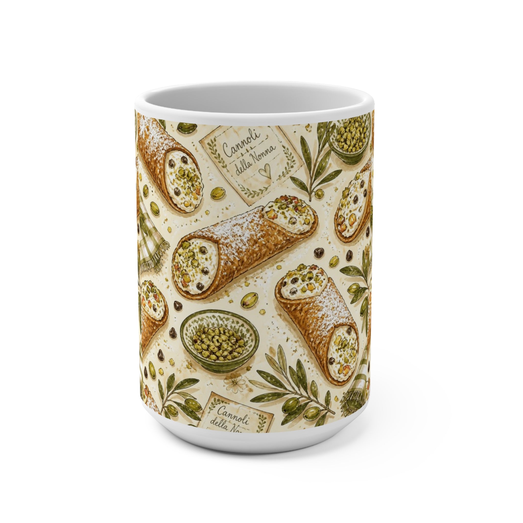 Sicilian Cannoli 15oz Ceramic Mug Mediterranean Kitchen Watercolor Design Italian Cottagecore Gift