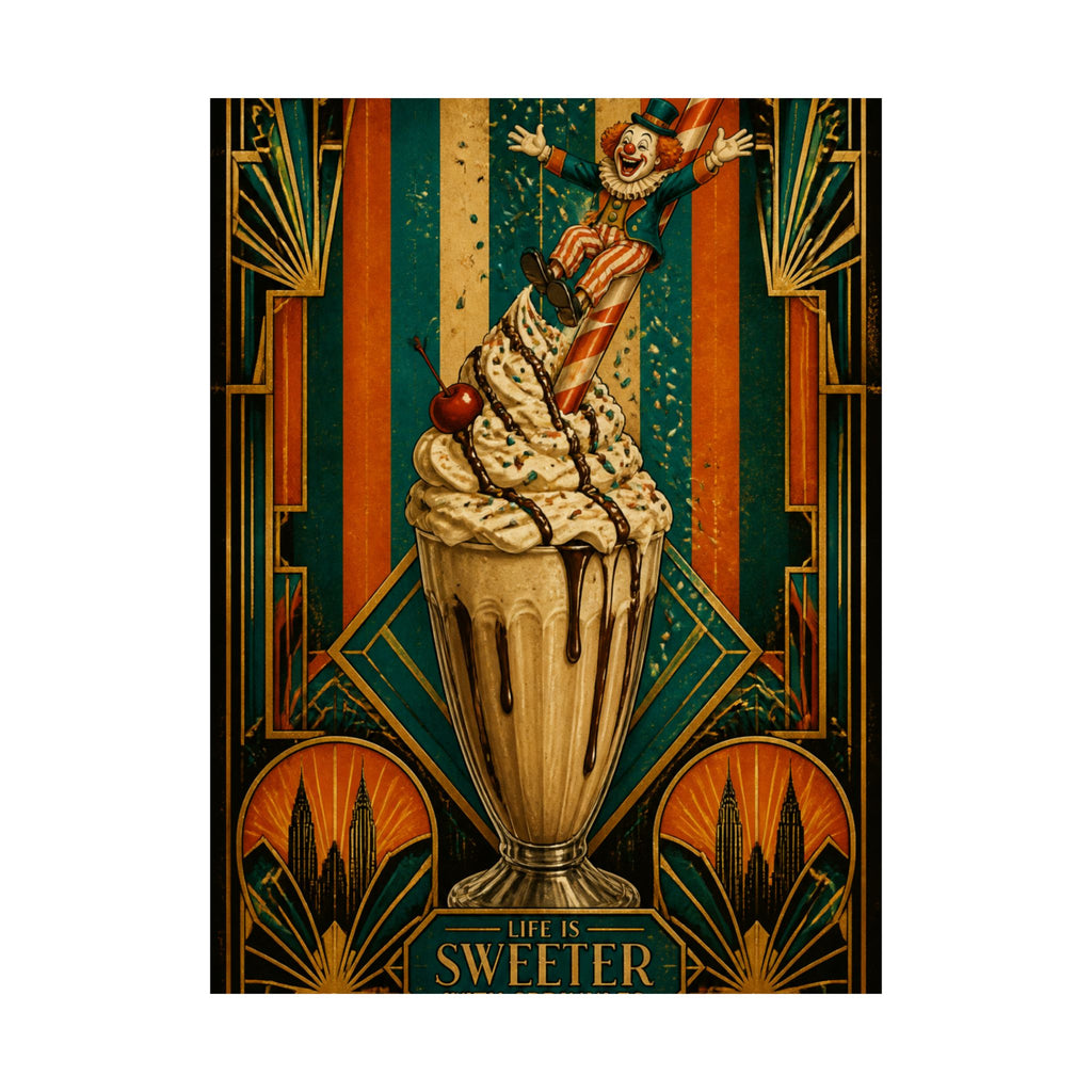 Milkshake Slide Clown Wall Art Poster 18×24 Art Deco Entryway Decor Maximalist Print