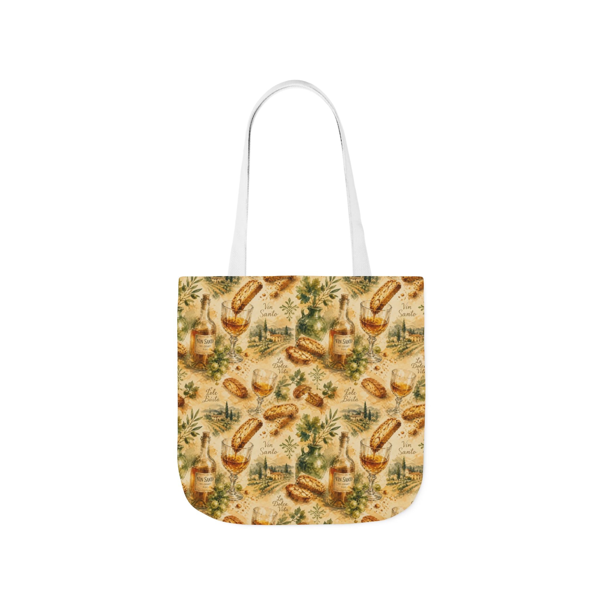 Biscotti & Vin Santo Canvas Tote Bag Mediterranean Kitchen Watercolor Splash Design Italian Cottagecore Gift