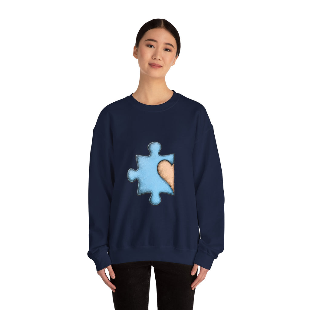 Matching Couple Sweatshirt - Puzzle Pieces Matching Couple Crewneck Sweatshirt Hand-Drawn Art His Hers Best Friend Gift - Design A