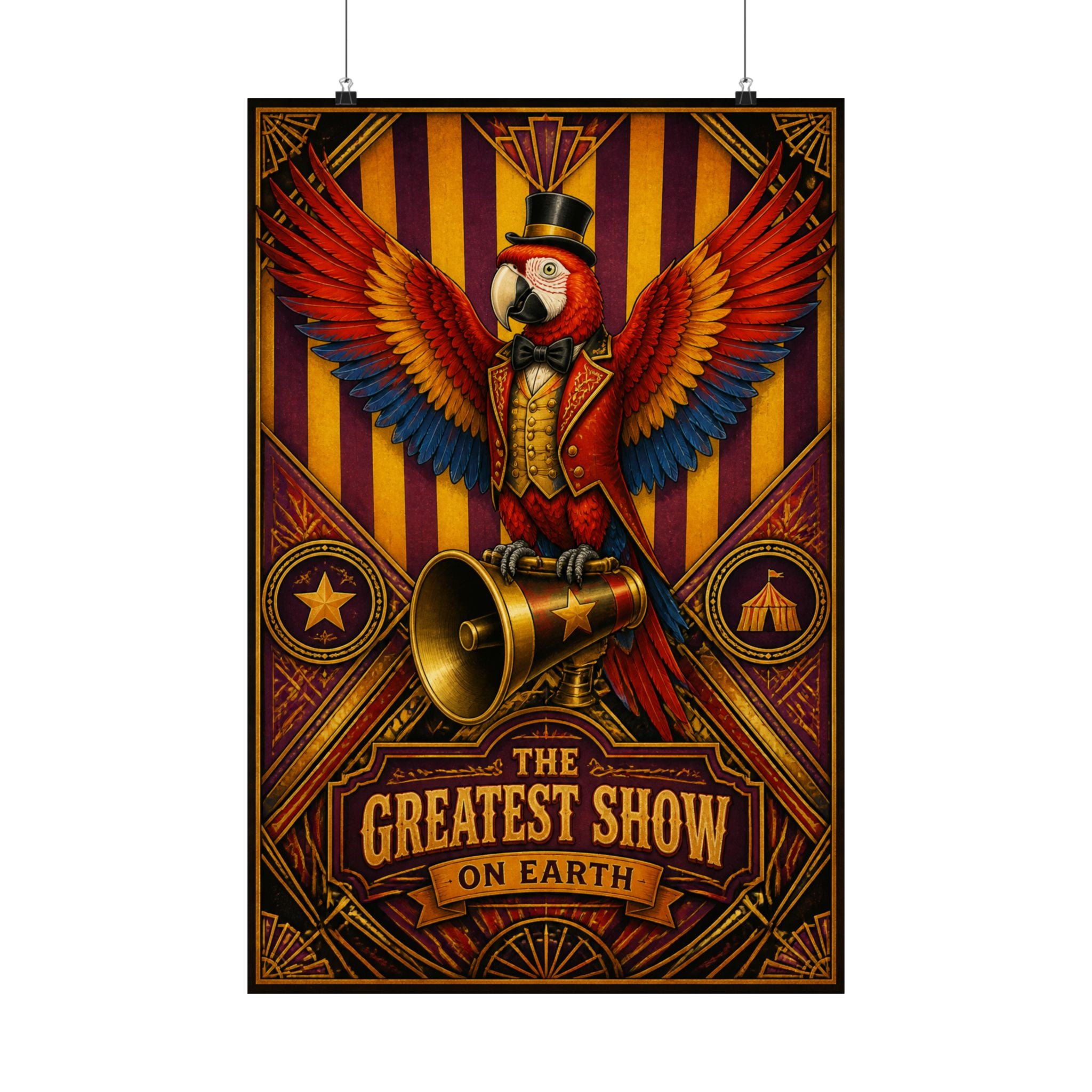 Parrot Ringmaster Wall Art Poster 24×36 Art Deco Bar Area Decor Maximalist Print