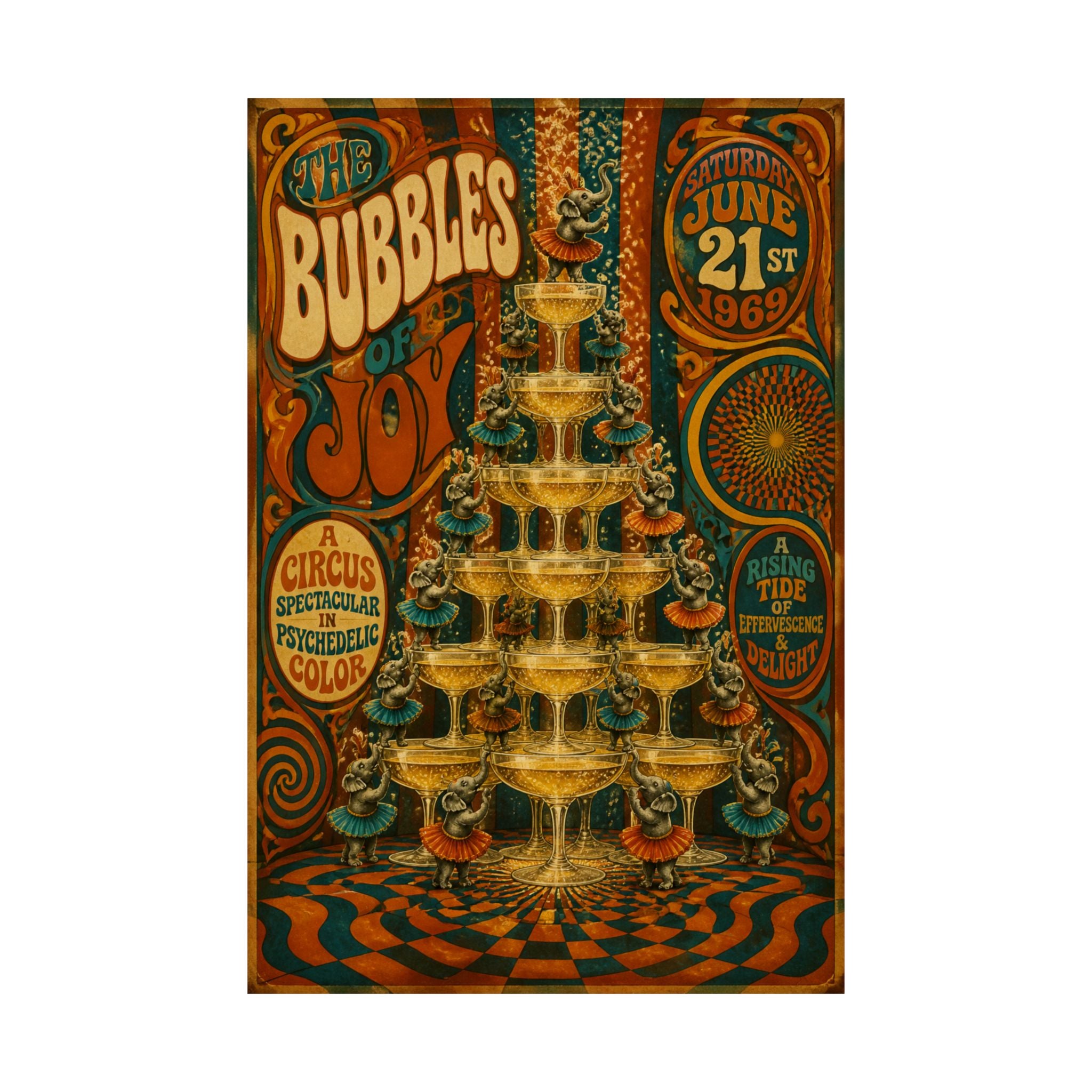 Champagne Tower Elephants Wall Art Poster 24×36 Psychedelic Dining Room Decor Maximalist Print