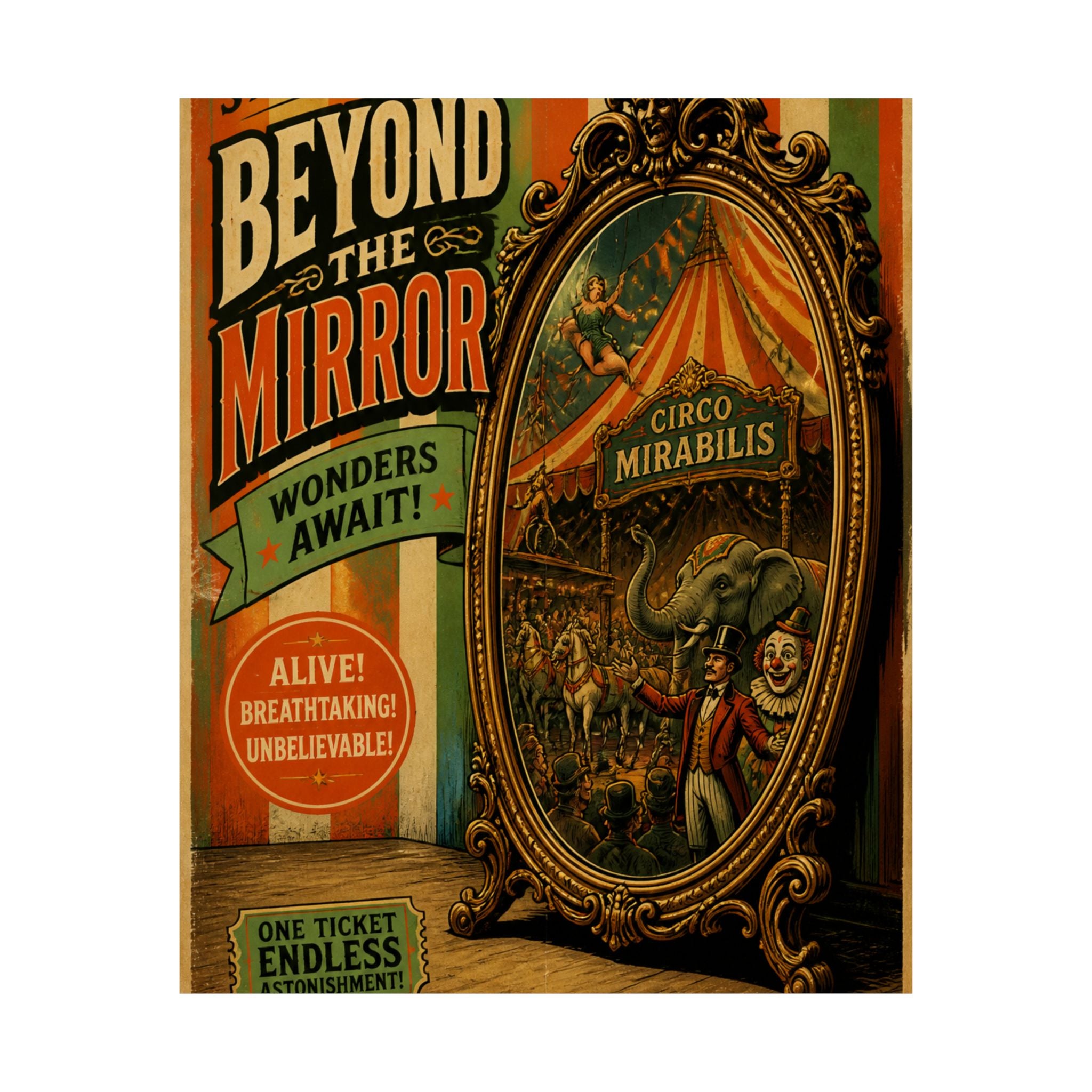 Vintage Mirror Circus Wall Art Poster 24×36 Vintage Circus Bedroom Decor Maximalist Print