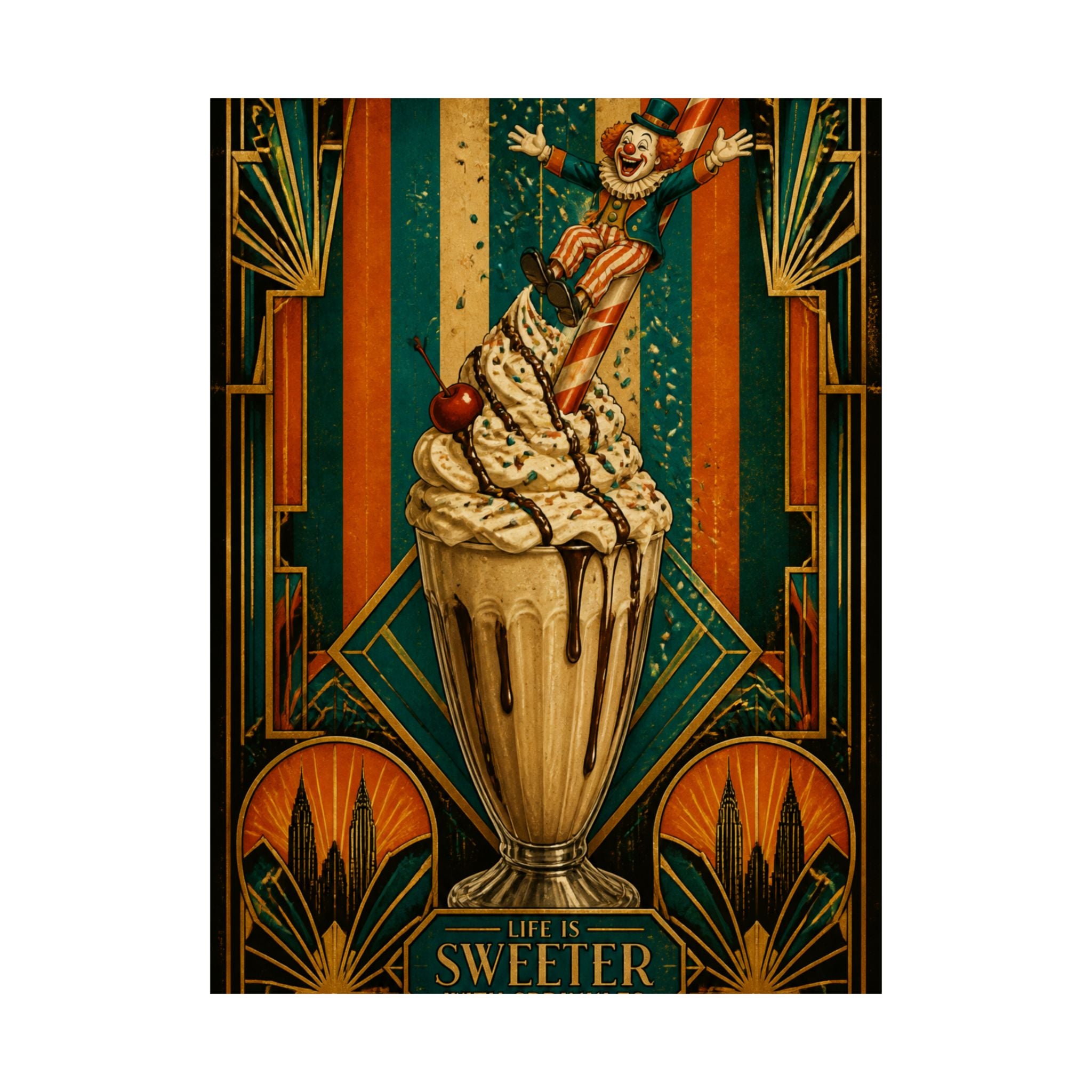 Milkshake Slide Clown Wall Art Poster 18×24 Art Deco Entryway Decor Maximalist Print
