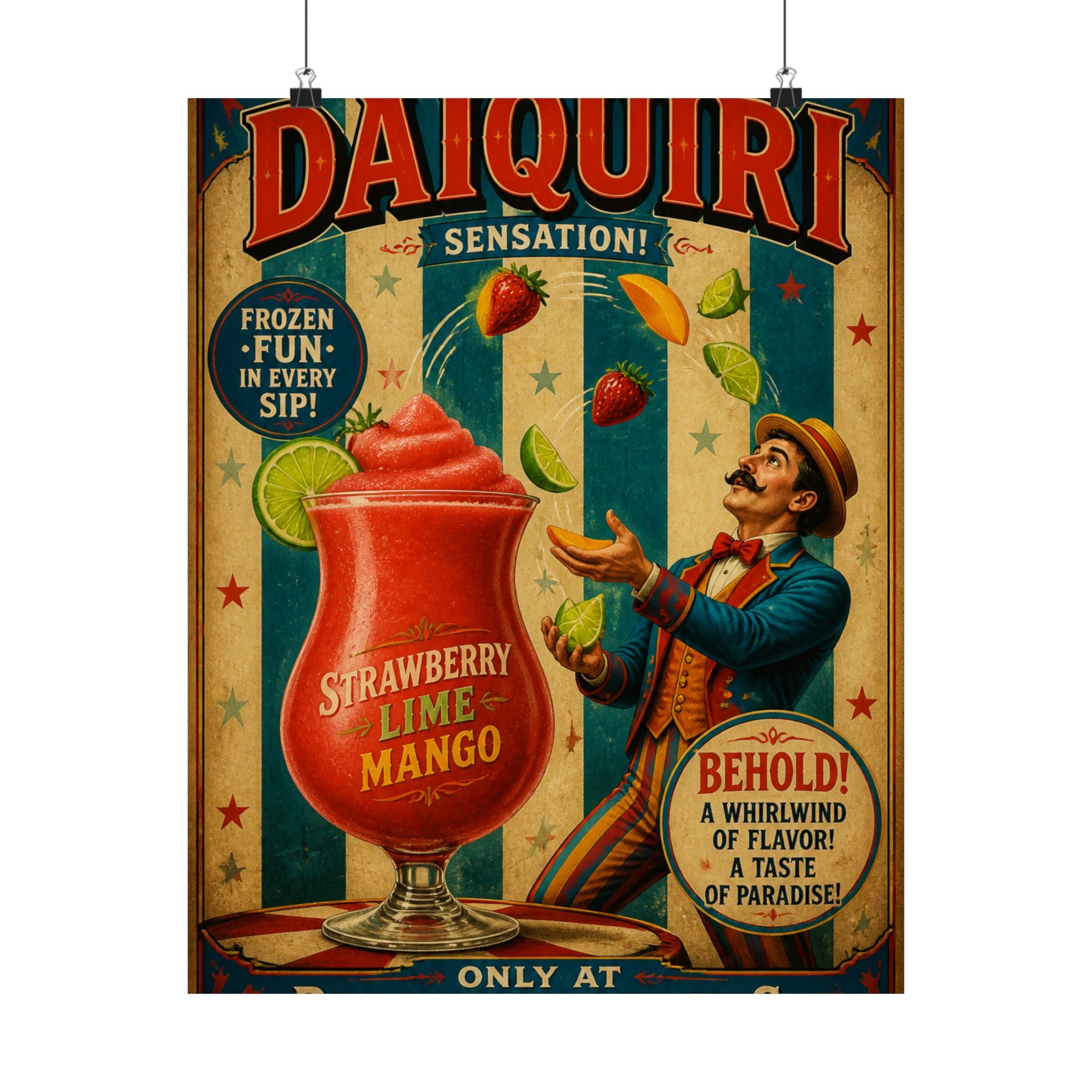 Daiquiri Fruit Juggler Wall Art Poster 24×36 Vintage Circus Bedroom Decor Maximalist Print