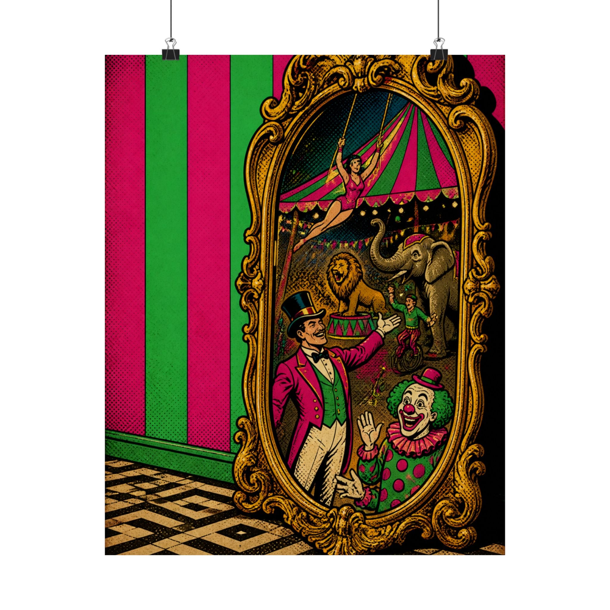 Vintage Mirror Circus Wall Art Poster 18×24 Pop Art Living Room Decor Maximalist Print