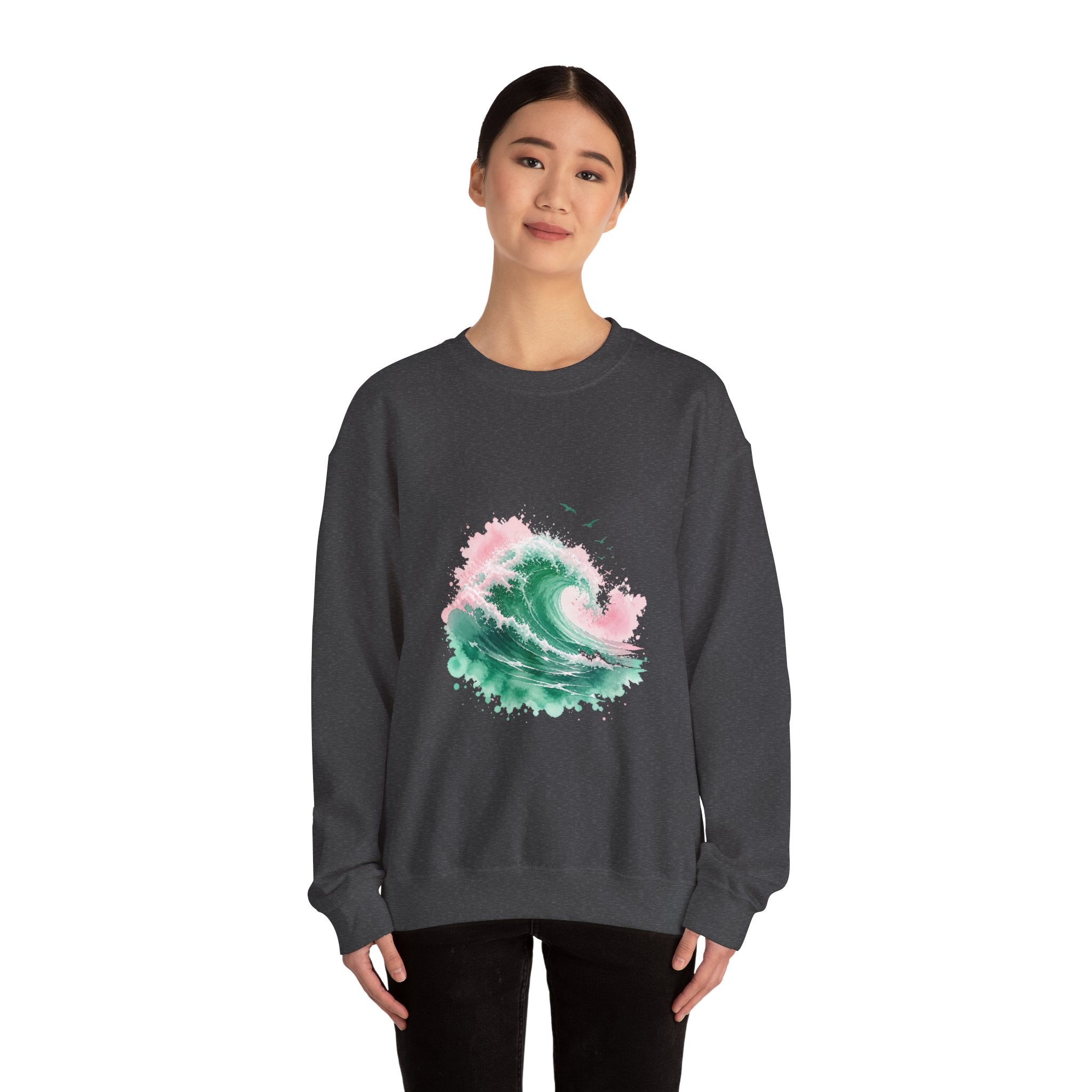 Matching Couple Sweatshirt - Mountain & Ocean Matching Couple Comfort Colors Crew Watercolor Art His Hers Birthday Gift - Design B