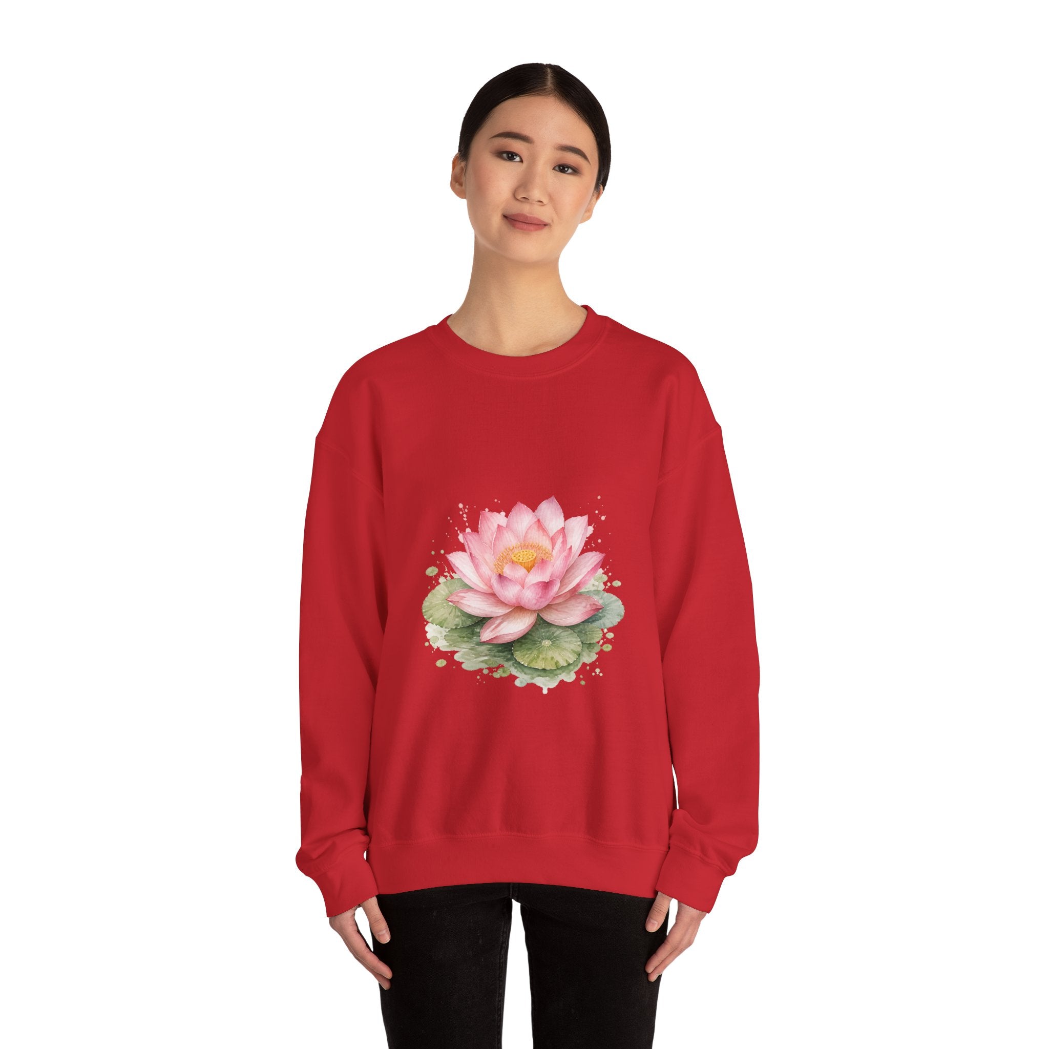 Matching Couple Sweatshirt - Open & Closed Lotus Matching Couple Premium Fleece Sweatshirt Watercolor Art His Hers Birthday Gift - Design A