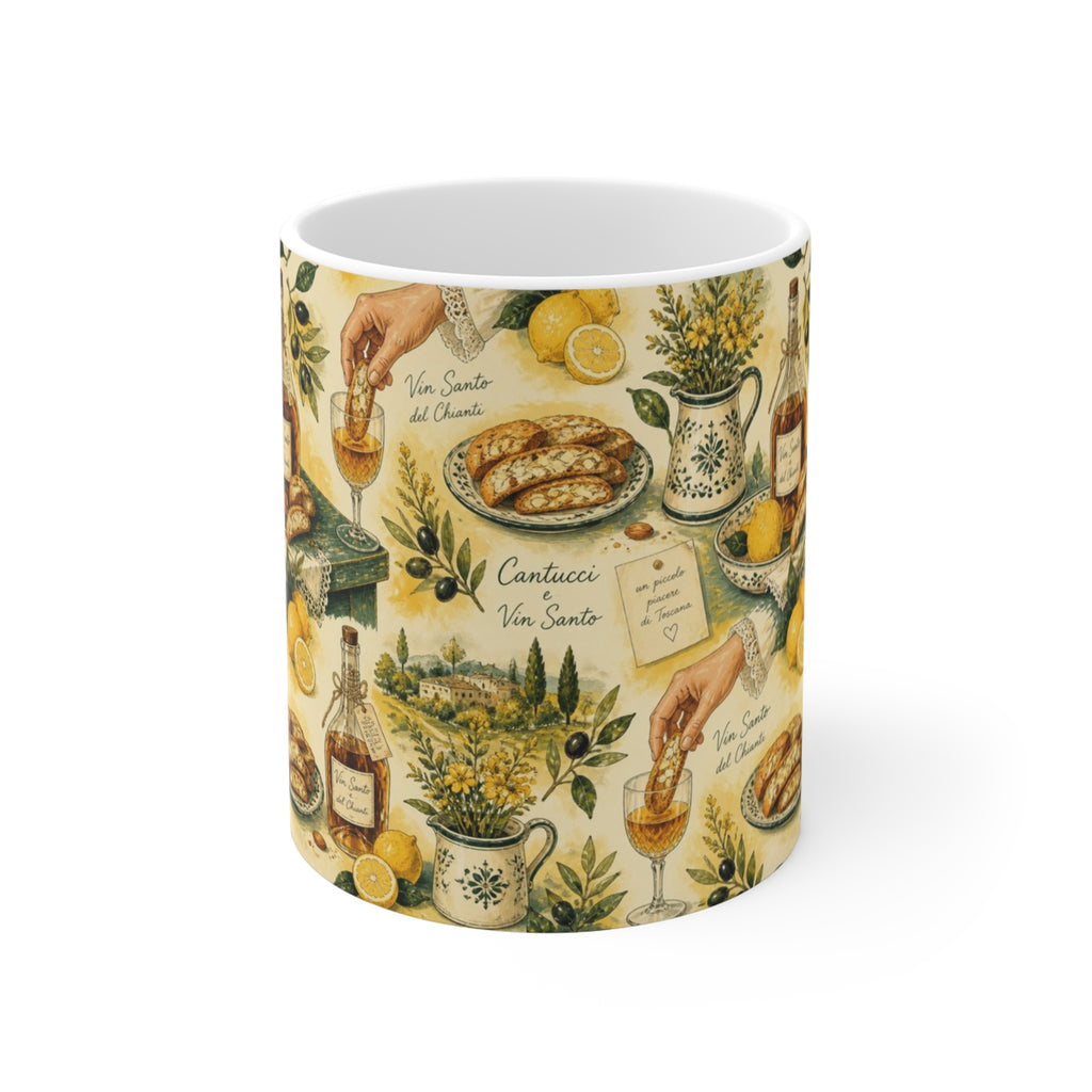 Biscotti & Vin Santo 11oz Ceramic Mug Mediterranean Kitchen Watercolor Design Italian Cottagecore Gift