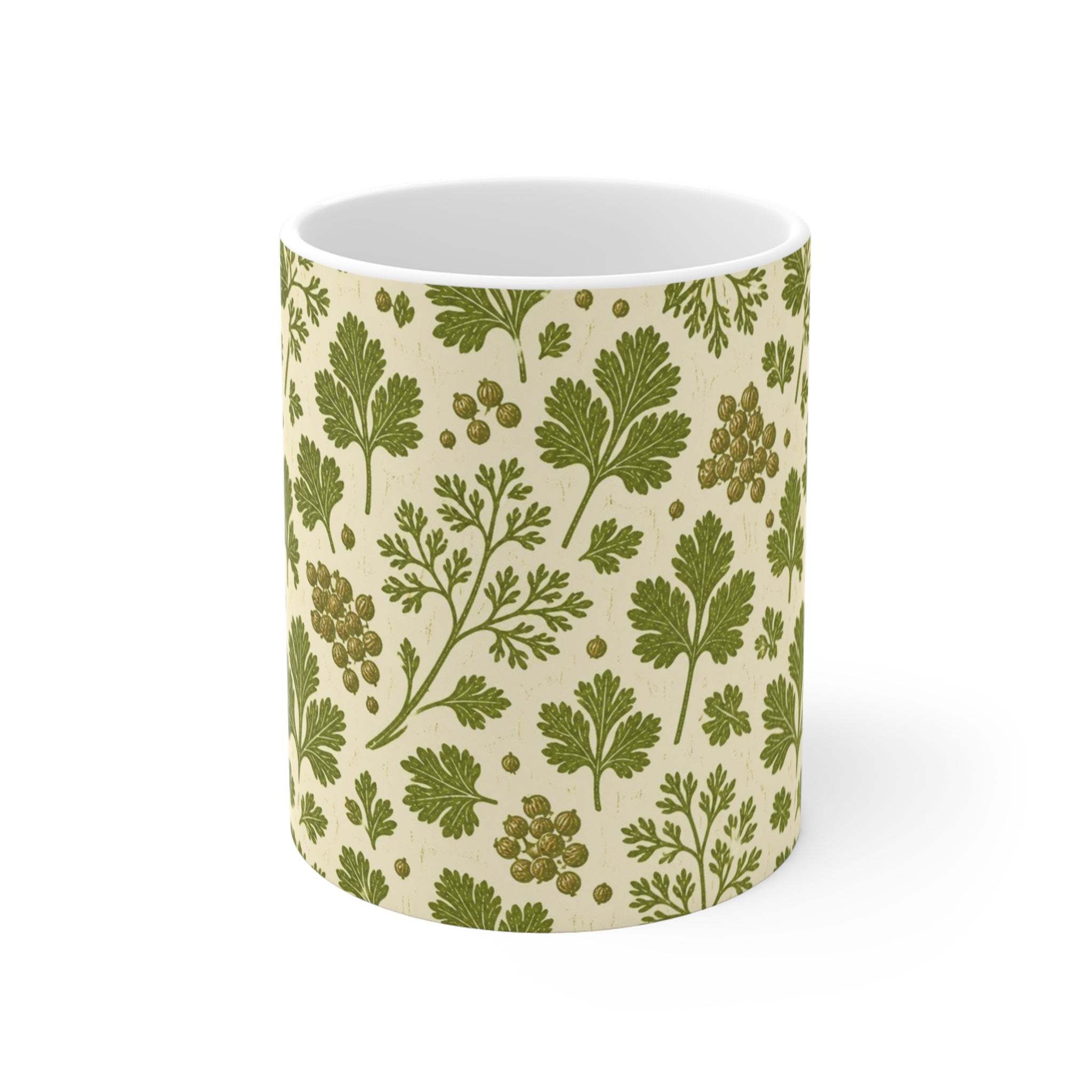 Coriander & Seeds 11oz Ceramic Mug Mediterranean Kitchen Linocut Design Italian Cottagecore Gift