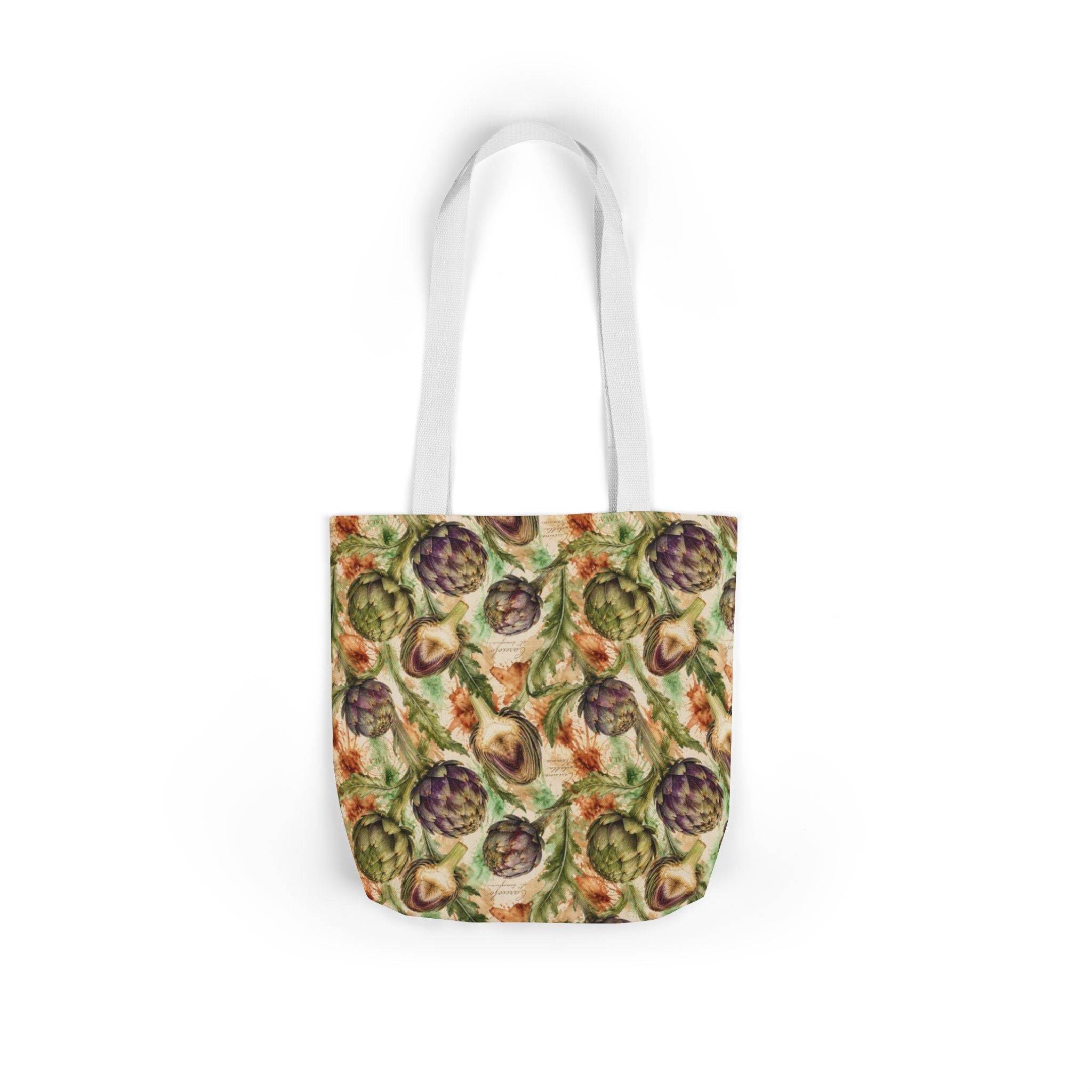 Globe Artichokes Canvas Tote Bag Mediterranean Kitchen Watercolor Splash Design Italian Cottagecore Gift