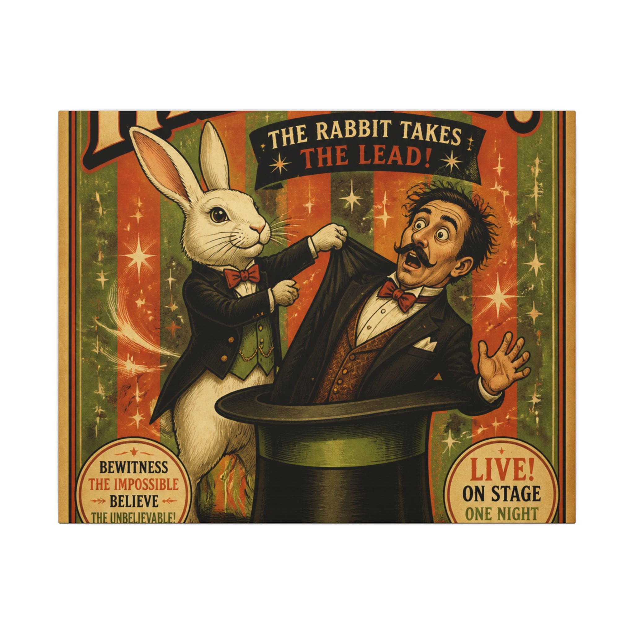 Magic Hat Rabbit Wall Art Canvas 16×20 Vintage Circus Kitchen Decor Maximalist Print