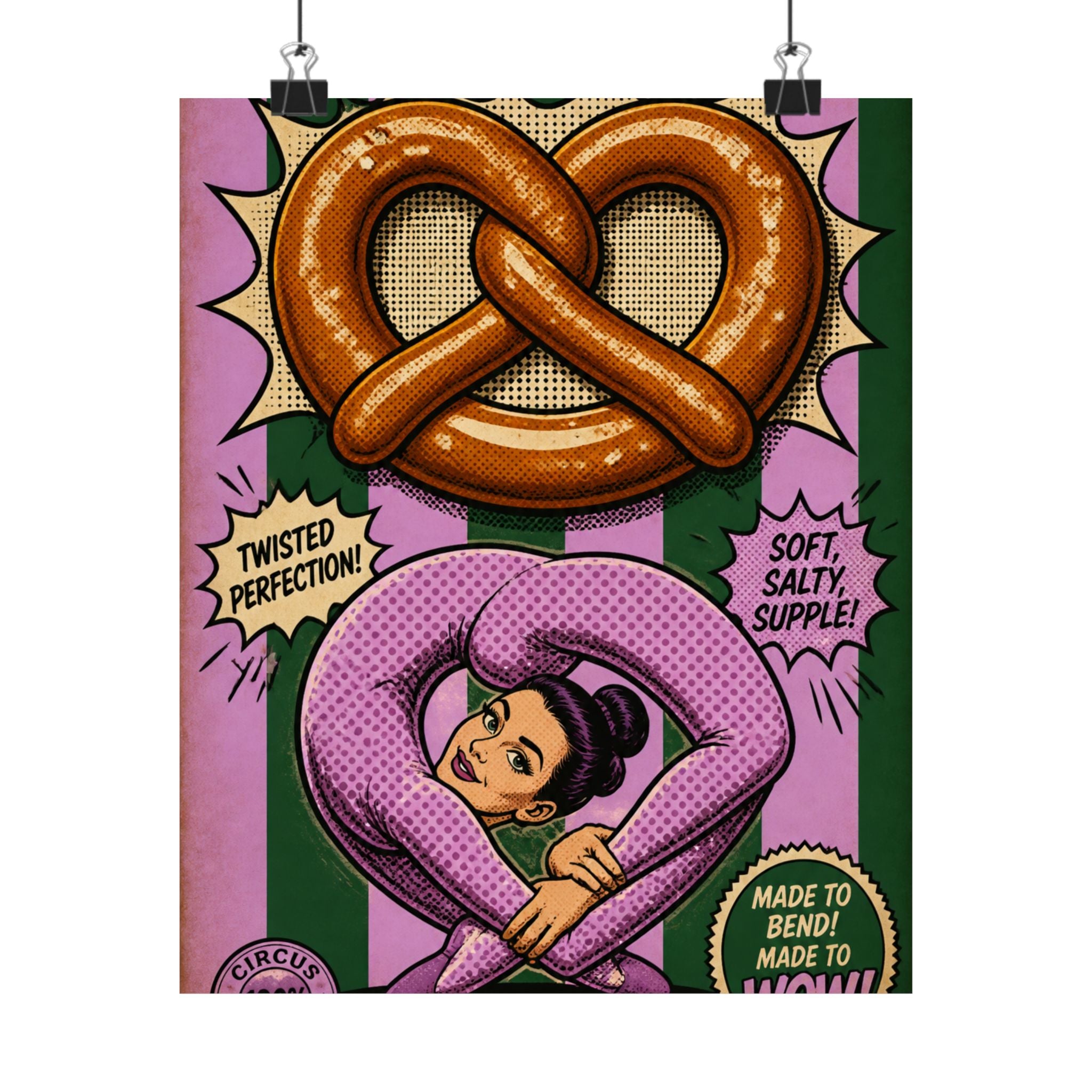 Pretzel Contortionist Wall Art Poster 24×36 Pop Art Restaurant Decor Maximalist Print