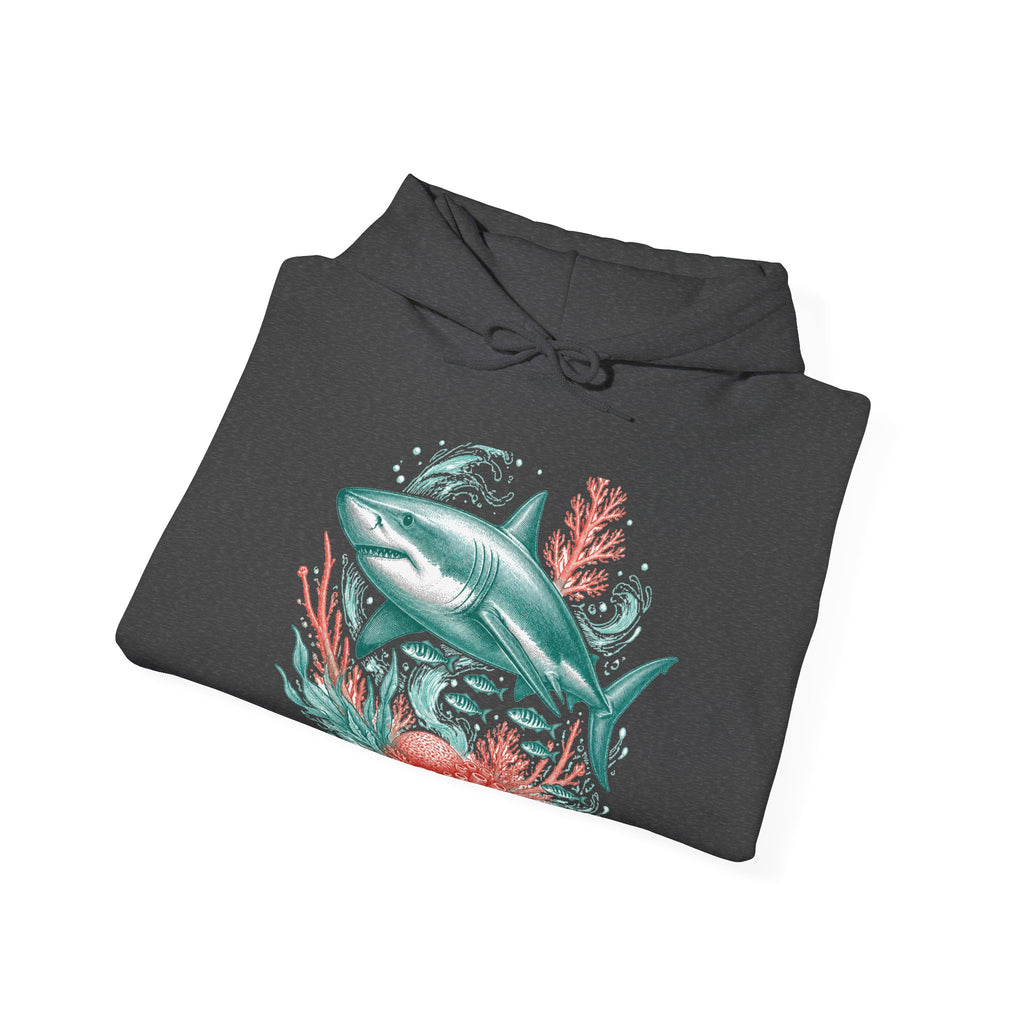 Matching Couple Sweatshirt - Shark & Dolphin Matching Couple Hooded Sweatshirt Vintage Art His Hers Wedding Gift - Design A