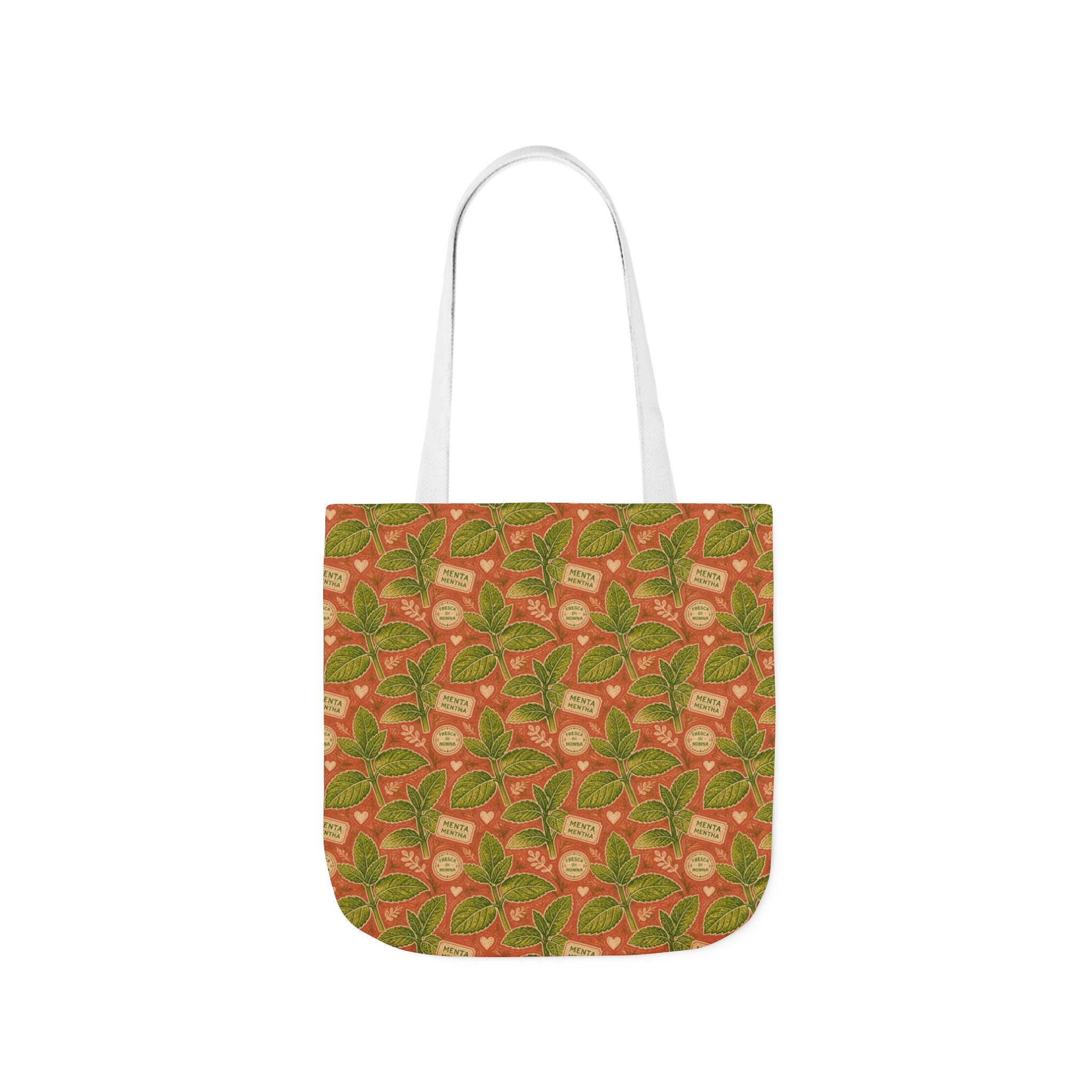 Fresh Mint Leaves Canvas Tote Bag Mediterranean Kitchen Linocut Design Italian Cottagecore Gift