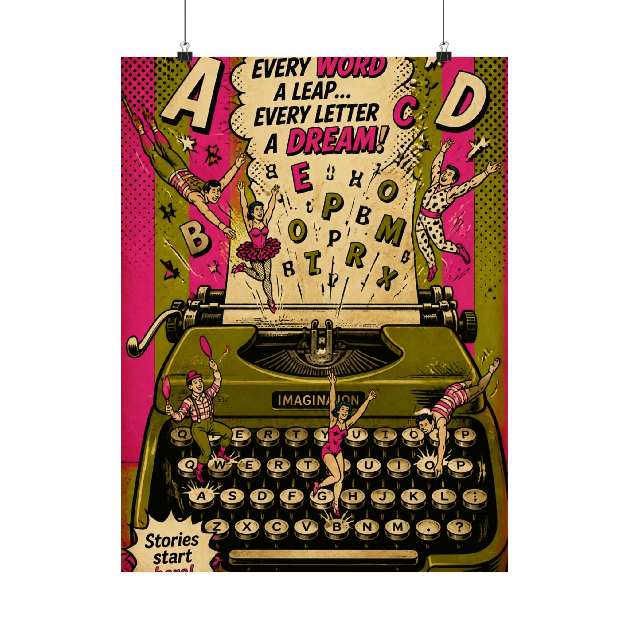 Typewriter Flying Letters Wall Art Poster 18×24 Pop Art Living Room Decor Maximalist Print