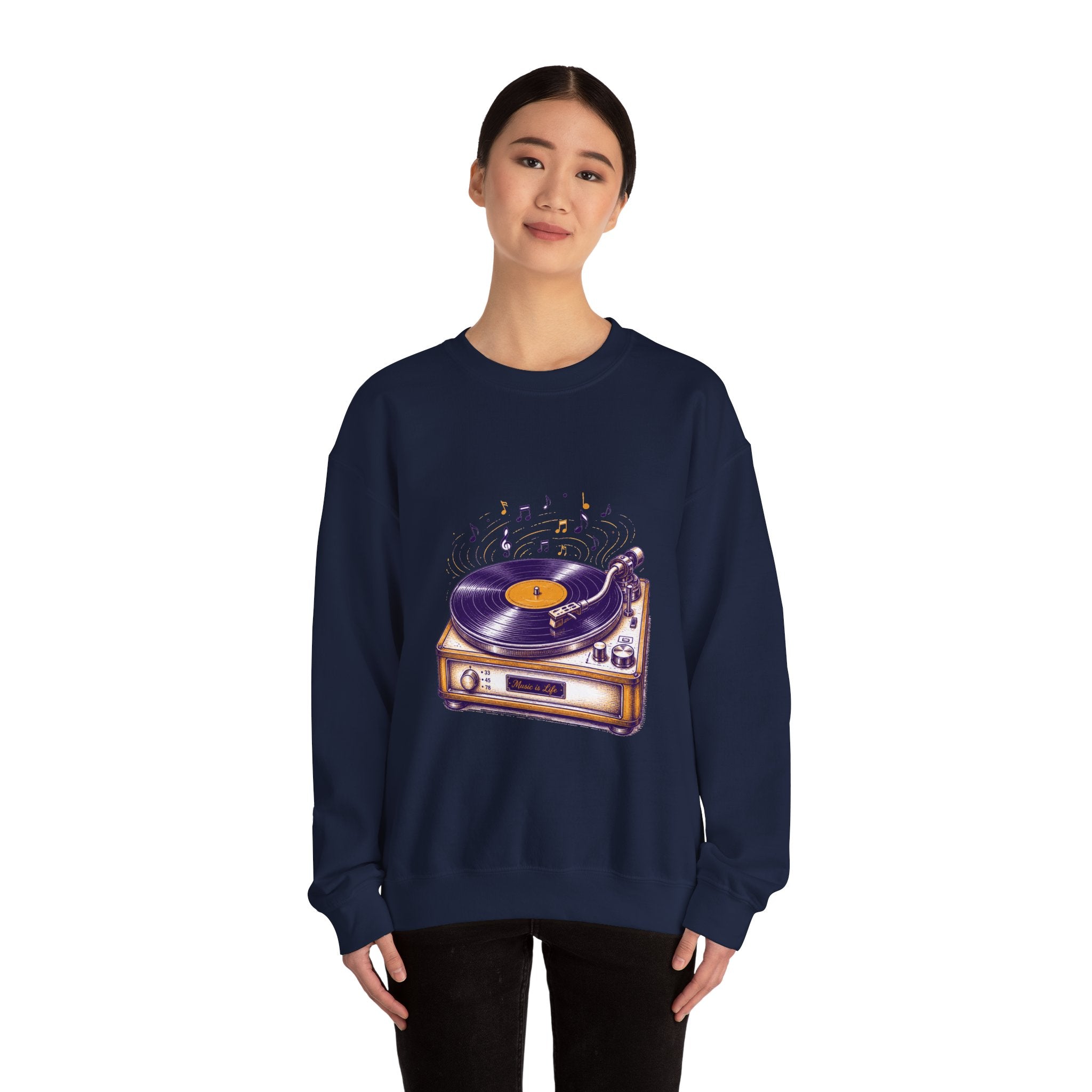 Matching Couple Sweatshirt - Vinyl & Cassette Matching Couple Premium Fleece Sweatshirt Hand-Drawn Art His Hers Anniversary Gift - Design A