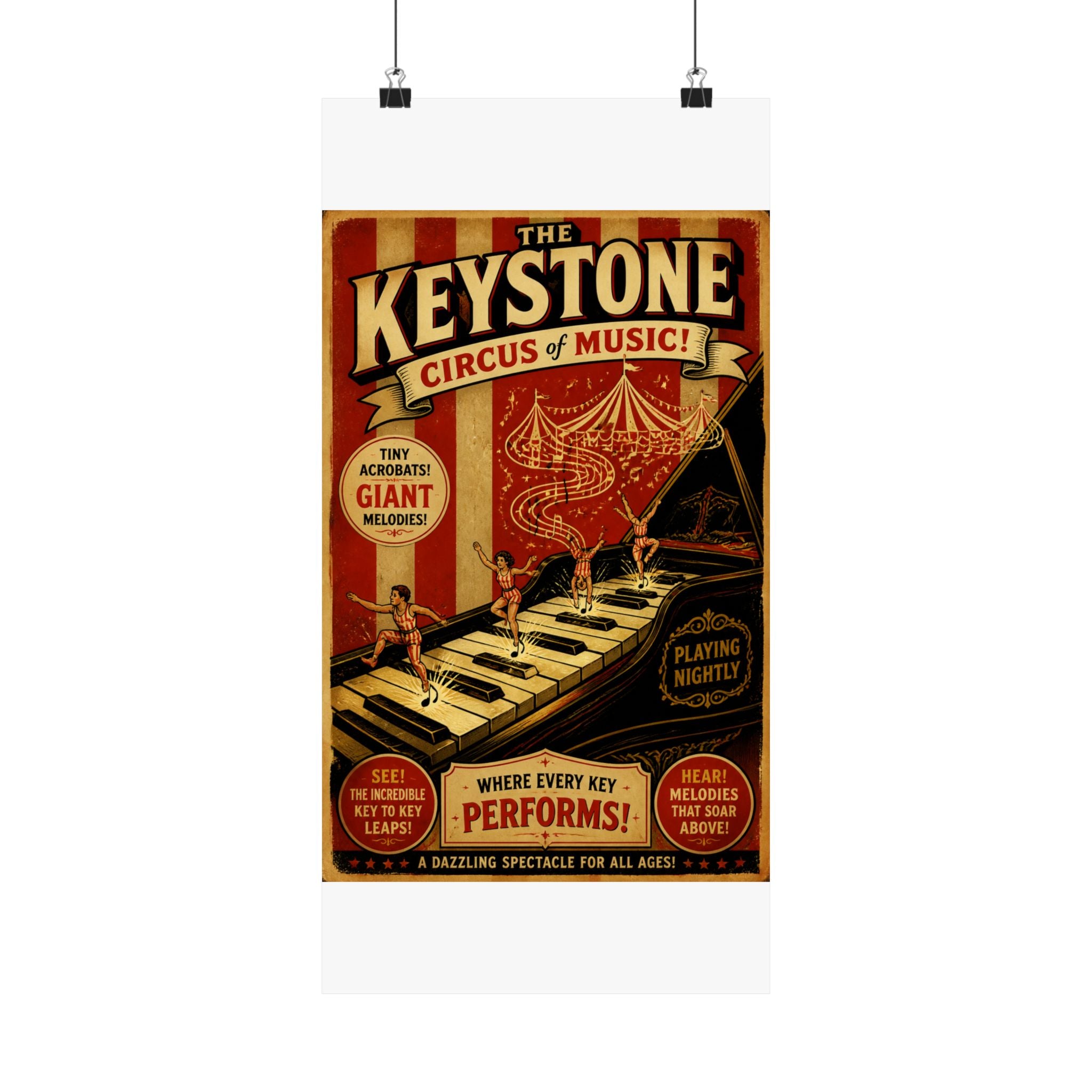 Grand Piano Acrobats Wall Art Poster 24×36 Vintage Circus Bedroom Decor Maximalist Print