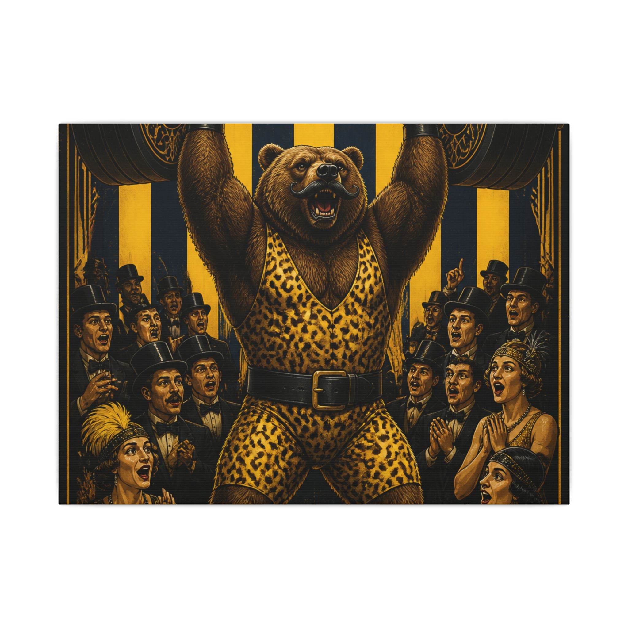 Strongman Bear Wall Art Canvas 16×20 Art Deco Entryway Decor Maximalist Print