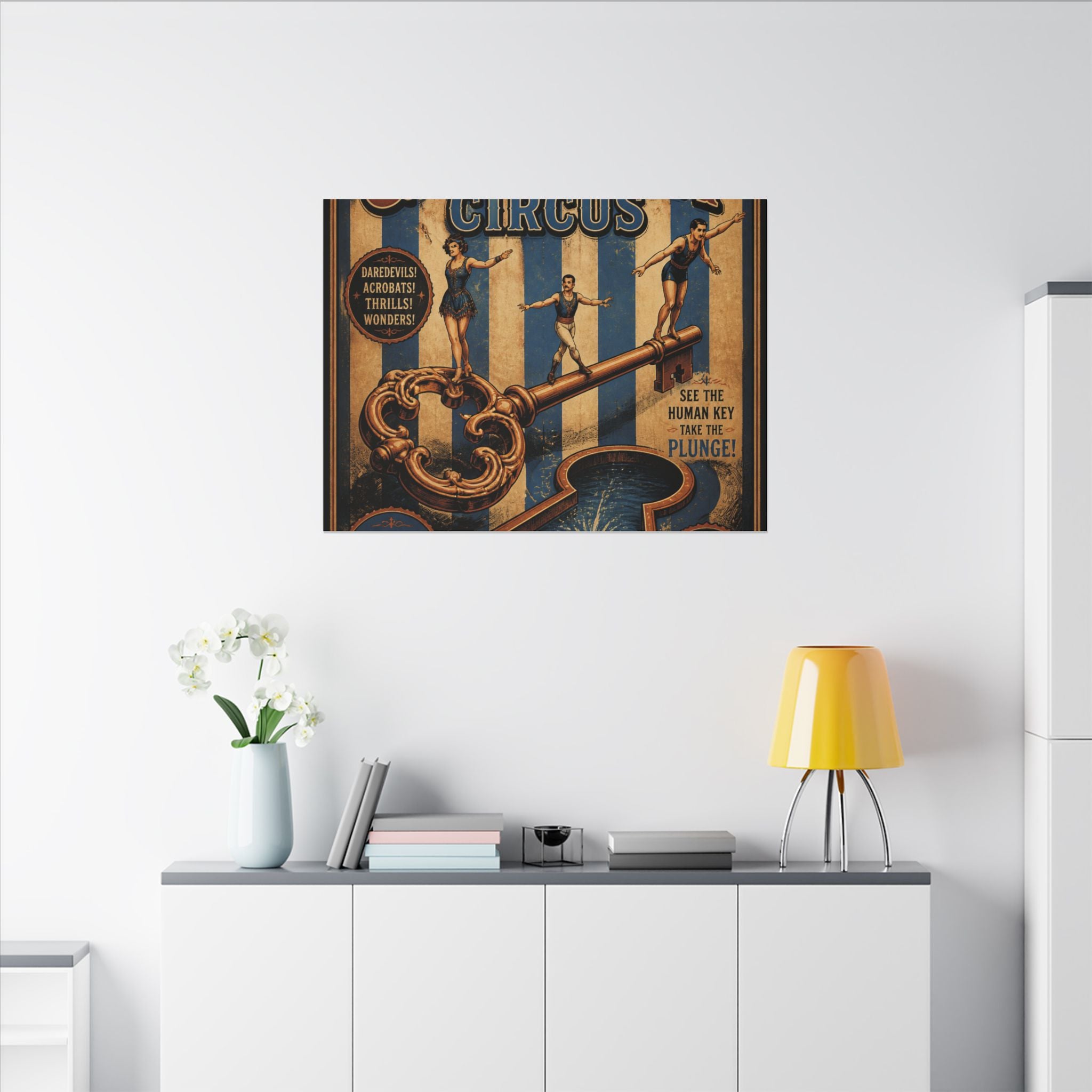 Giant Key Performance Wall Art Canvas 24×36 Vintage Circus Bedroom Decor Maximalist Print