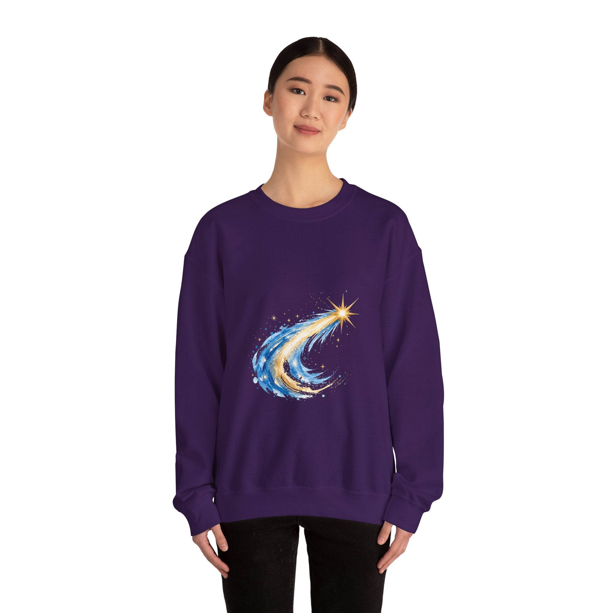 Matching Couple Sweatshirt - Shooting Star & North Star Matching Couple Premium Fleece Sweatshirt Watercolor Art His Hers Birthday Gift - Design A