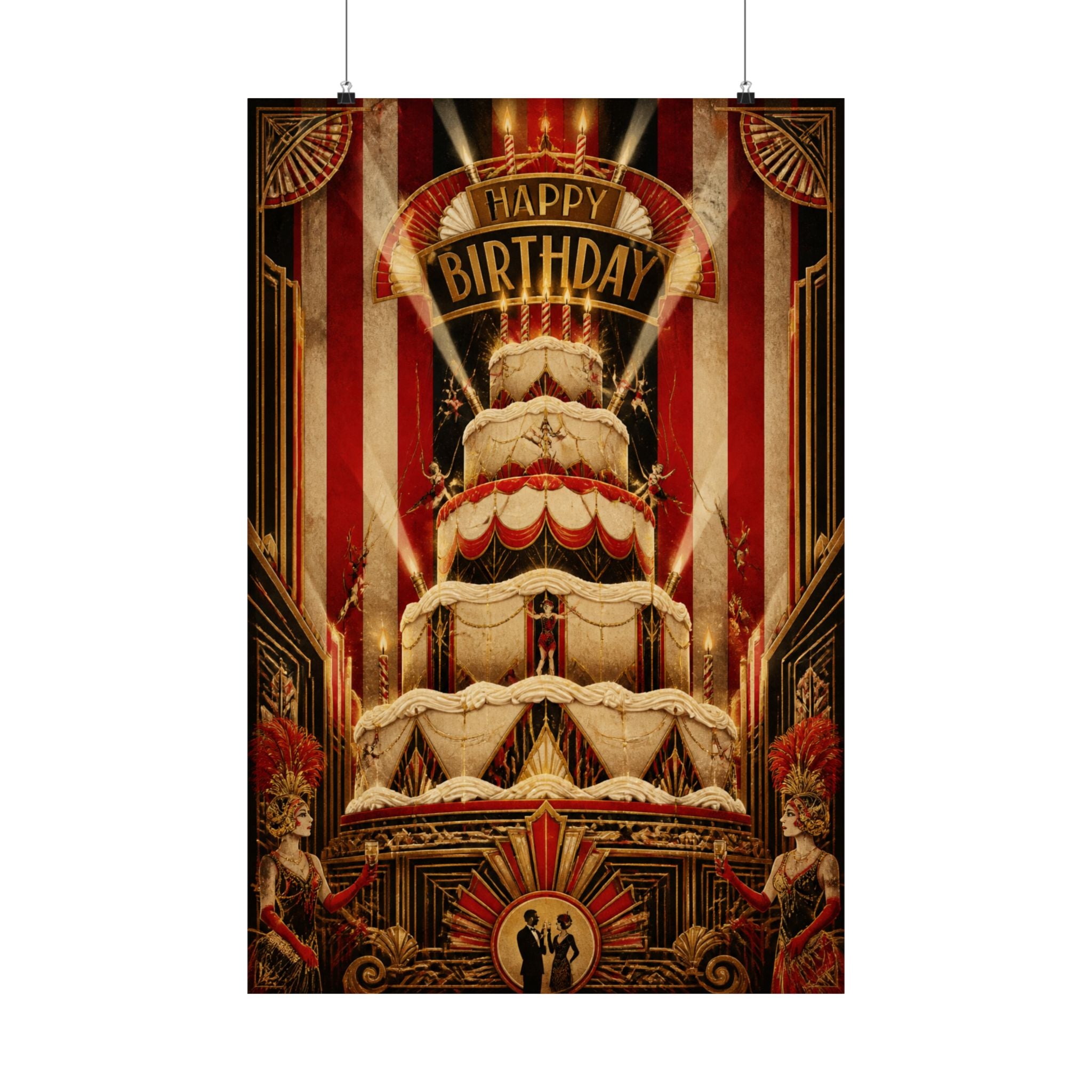 Birthday Cake Trapeze Wall Art Poster 18×24 Art Deco Entryway Decor Maximalist Print