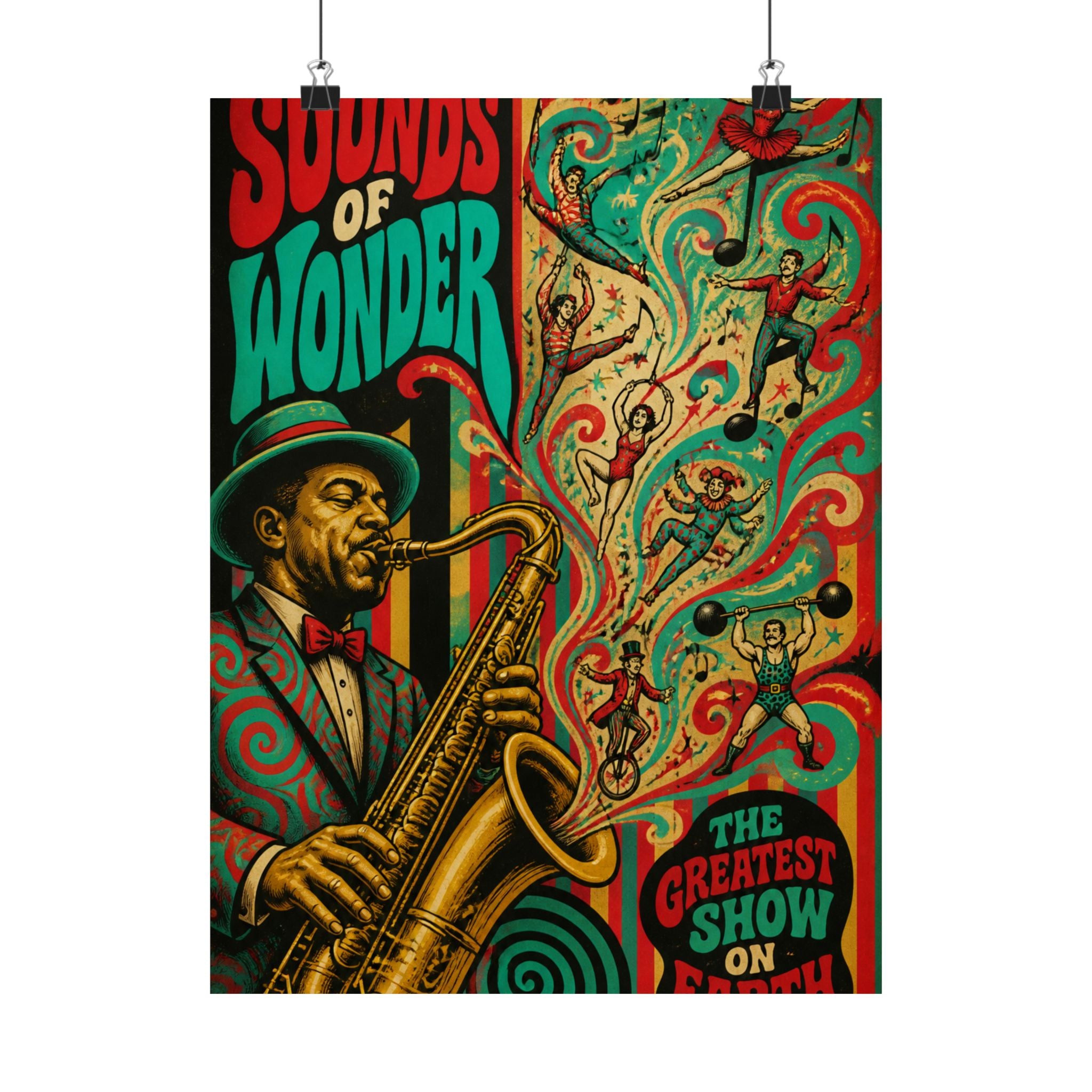 Saxophone Music Circus Wall Art Poster 24×36 Psychedelic Dining Room Decor Maximalist Print