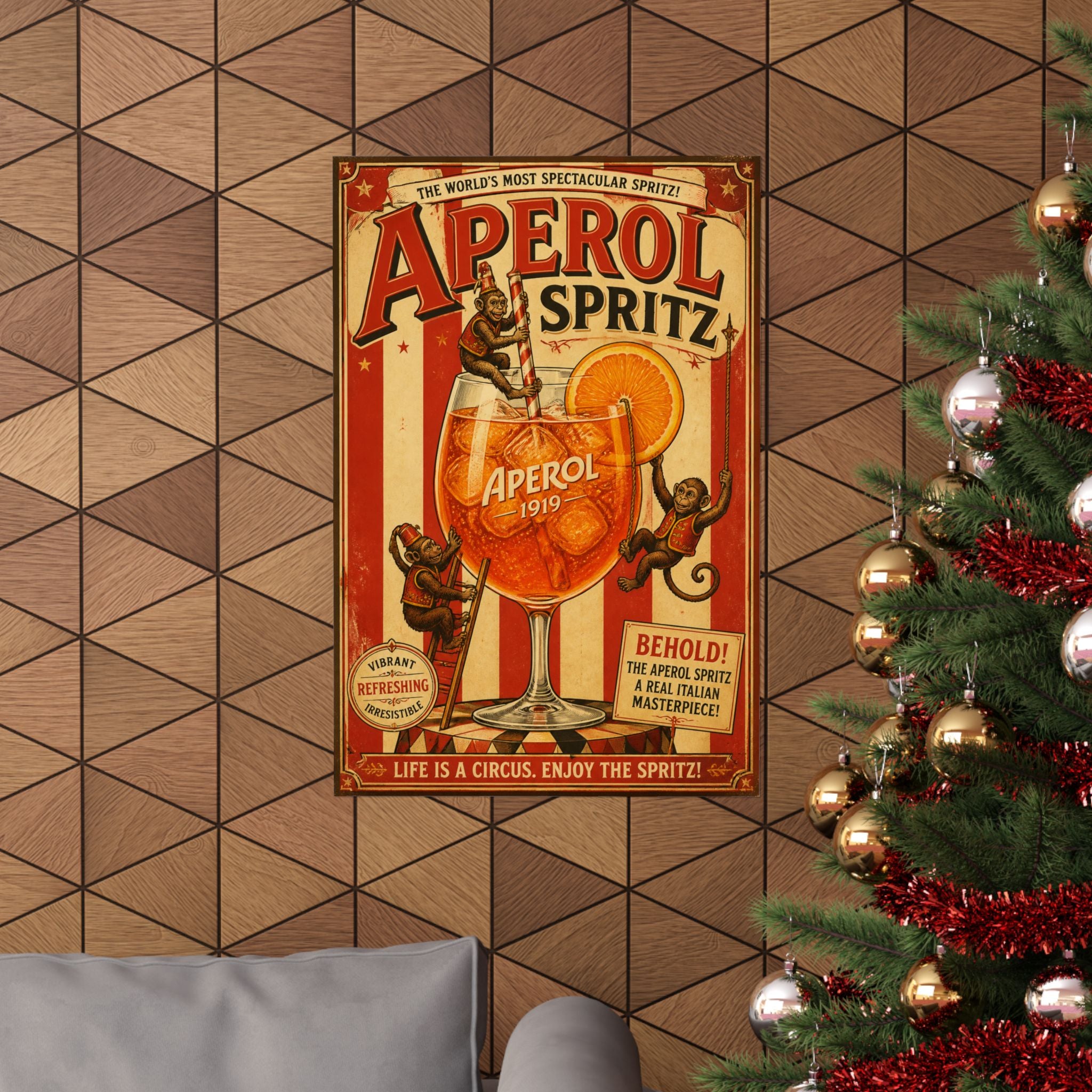 Aperol Spritz Monkeys Wall Art Poster 24×36 Vintage Circus Bedroom Decor Maximalist Print