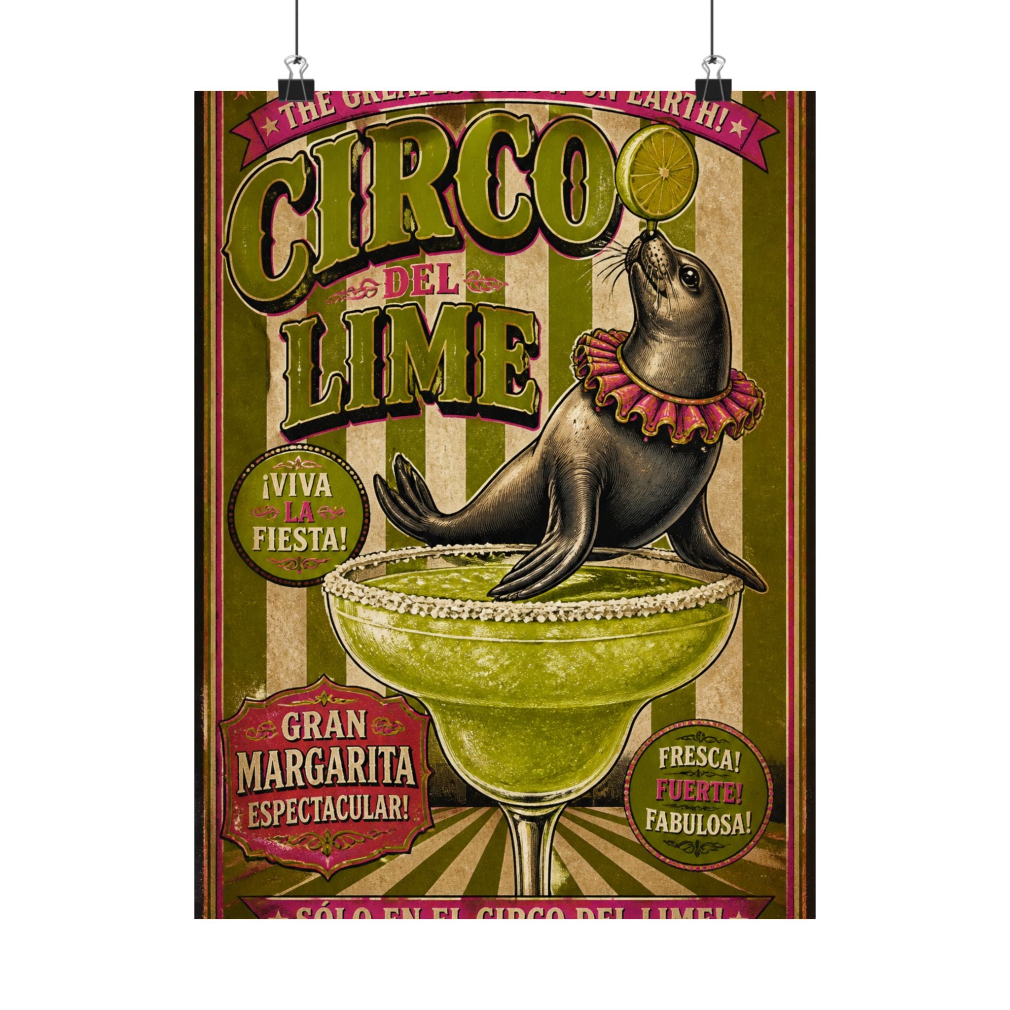 Margarita Balancing Seal Wall Art Poster 18×24 Vintage Circus Kitchen Decor Maximalist Print