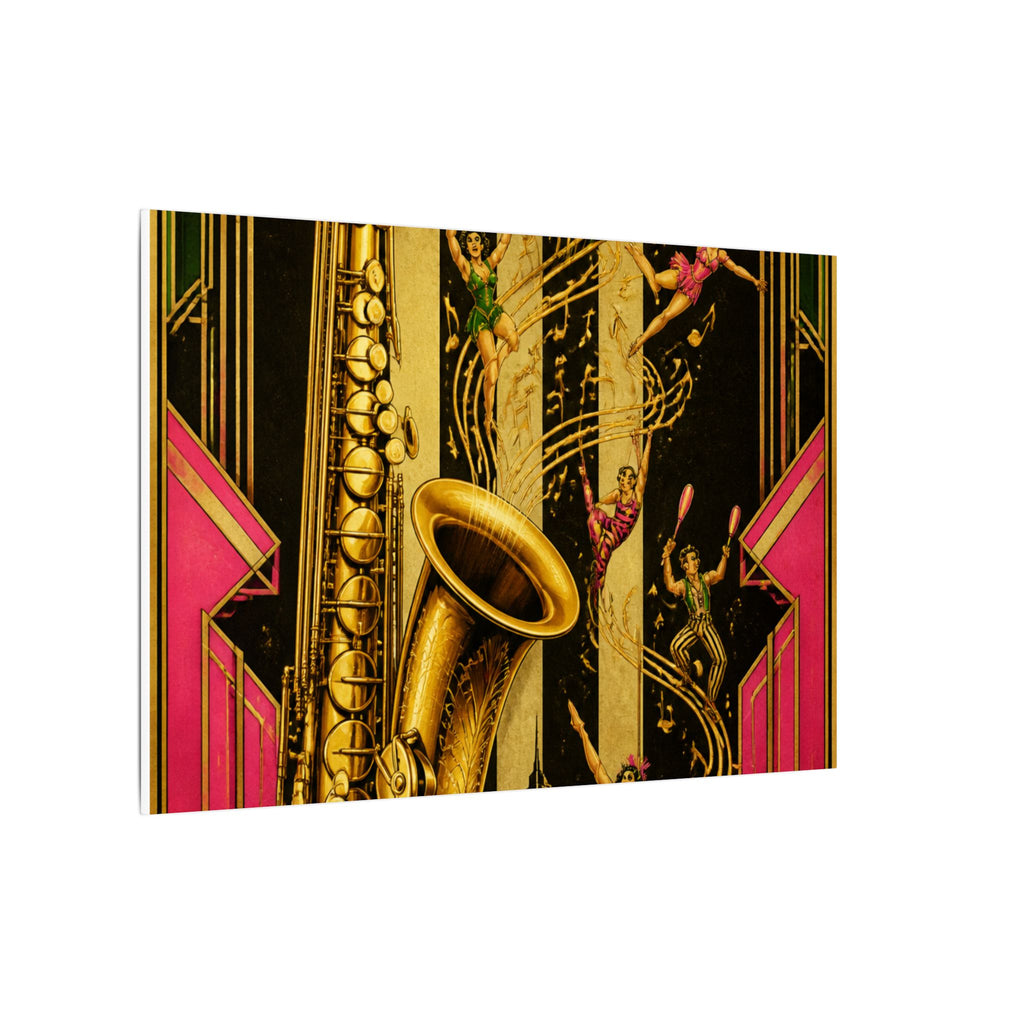 Saxophone Music Circus Wall Art Canvas 24×36 Art Deco Bar Area Decor Maximalist Print