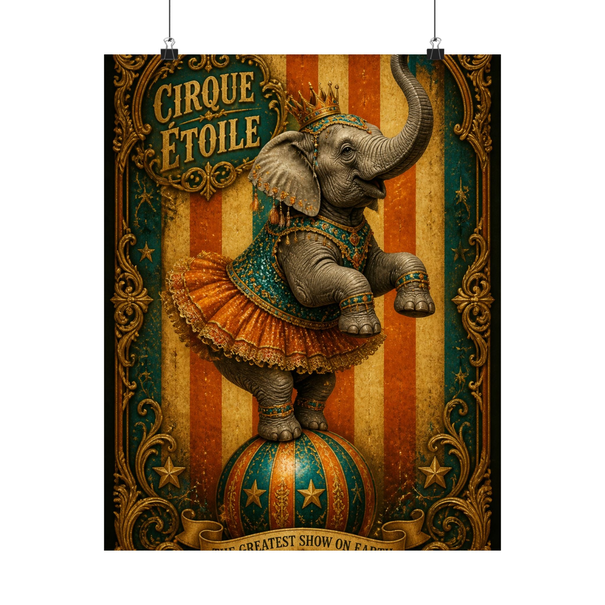 Elephant on Ball Wall Art Poster 24×36 Baroque Studio Decor Maximalist Print