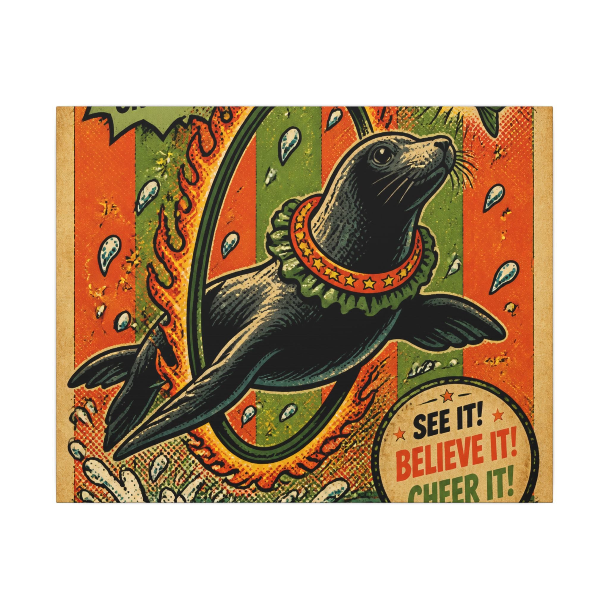 Seal Fire Hoop Wall Art Canvas 24×36 Pop Art Restaurant Decor Maximalist Print