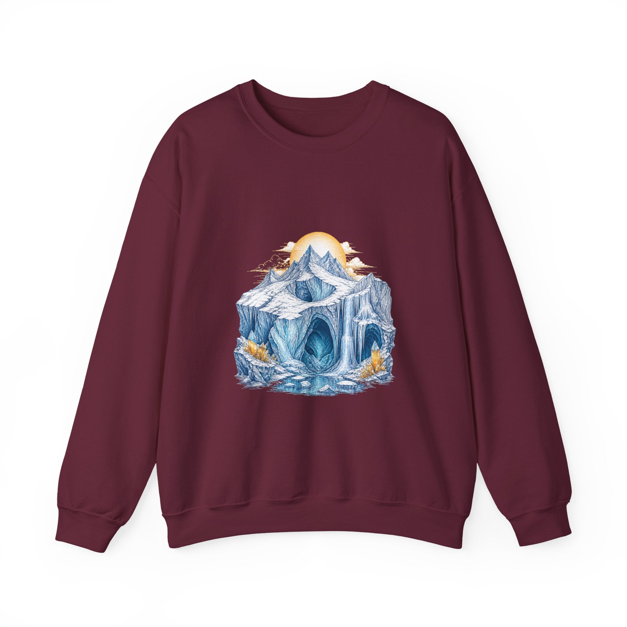 Matching Couple Sweatshirt - Volcano & Glacier Matching Couple Crewneck Sweatshirt Hand-Drawn Art His Hers Best Friend Gift - Design B