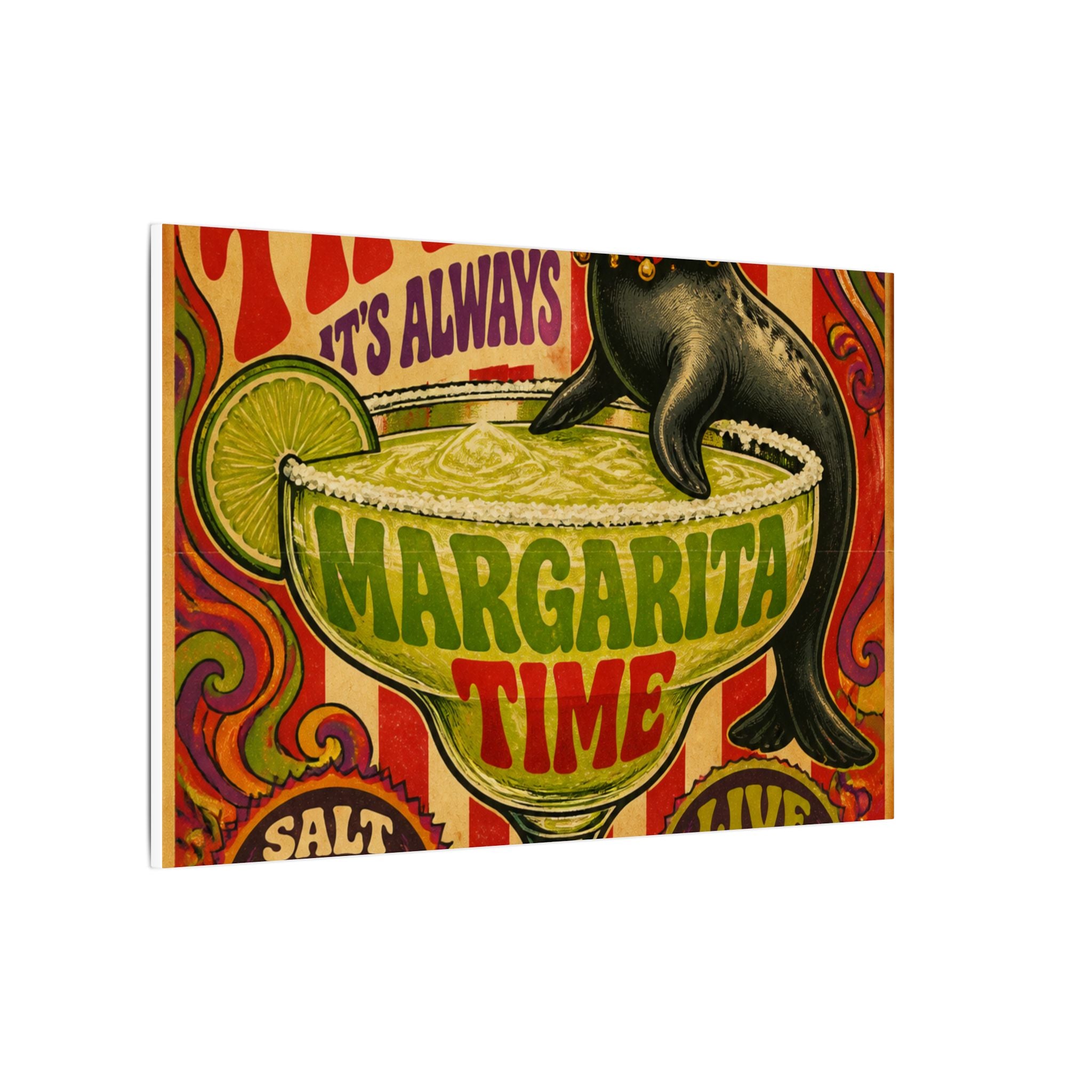 Margarita Balancing Seal Wall Art Canvas 24×36 Psychedelic Dining Room Decor Maximalist Print