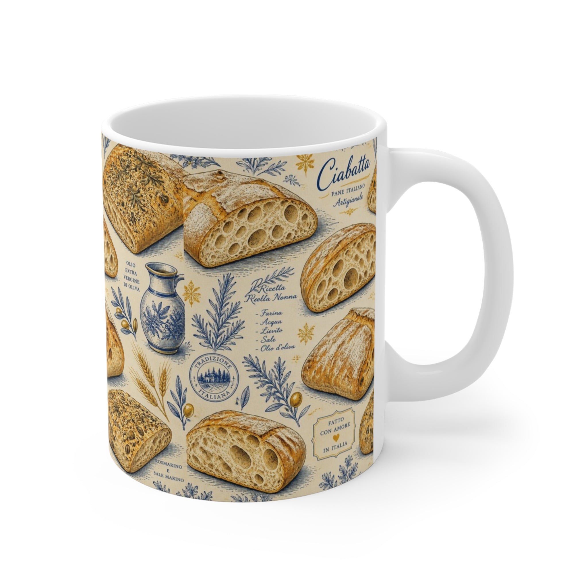 Ciabatta Rolls 11oz Ceramic Mug Mediterranean Kitchen Botanical Design Italian Cottagecore Gift