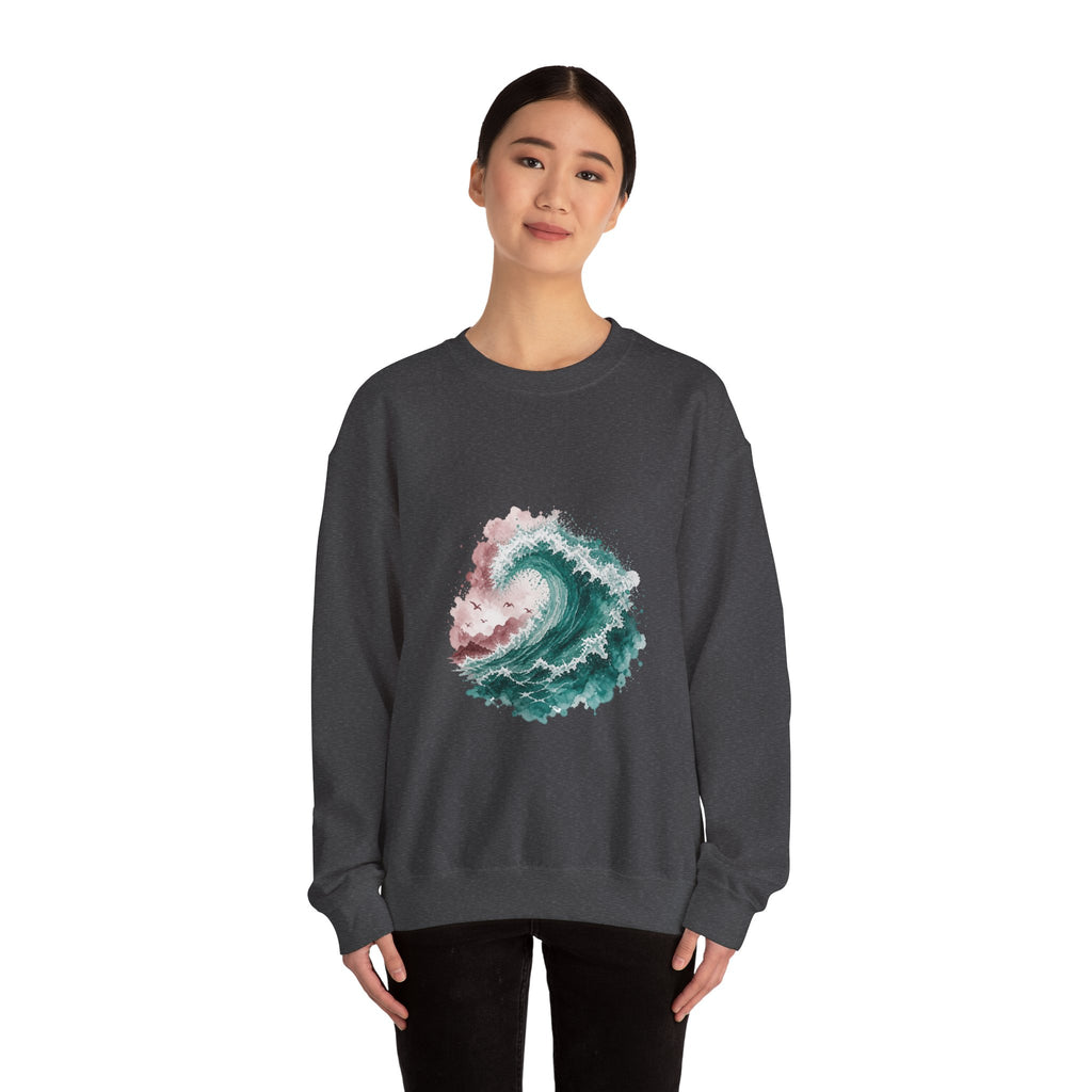 Matching Couple Sweatshirt - Mountain & Ocean Matching Couple Crewneck Sweatshirt Watercolor Art His Hers Engagement Gift - Design B