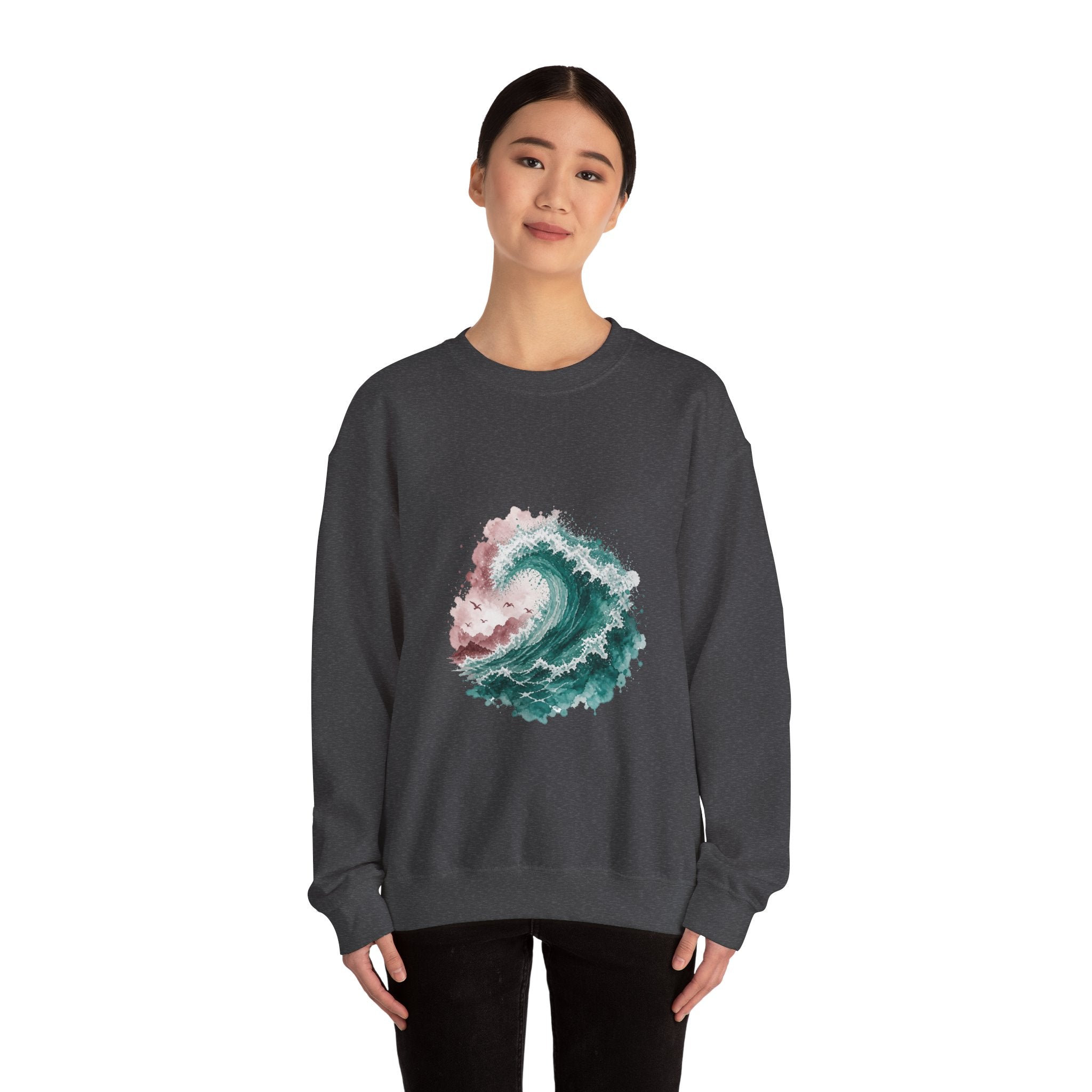 Matching Couple Sweatshirt - Mountain & Ocean Matching Couple Crewneck Sweatshirt Watercolor Art His Hers Engagement Gift - Design B